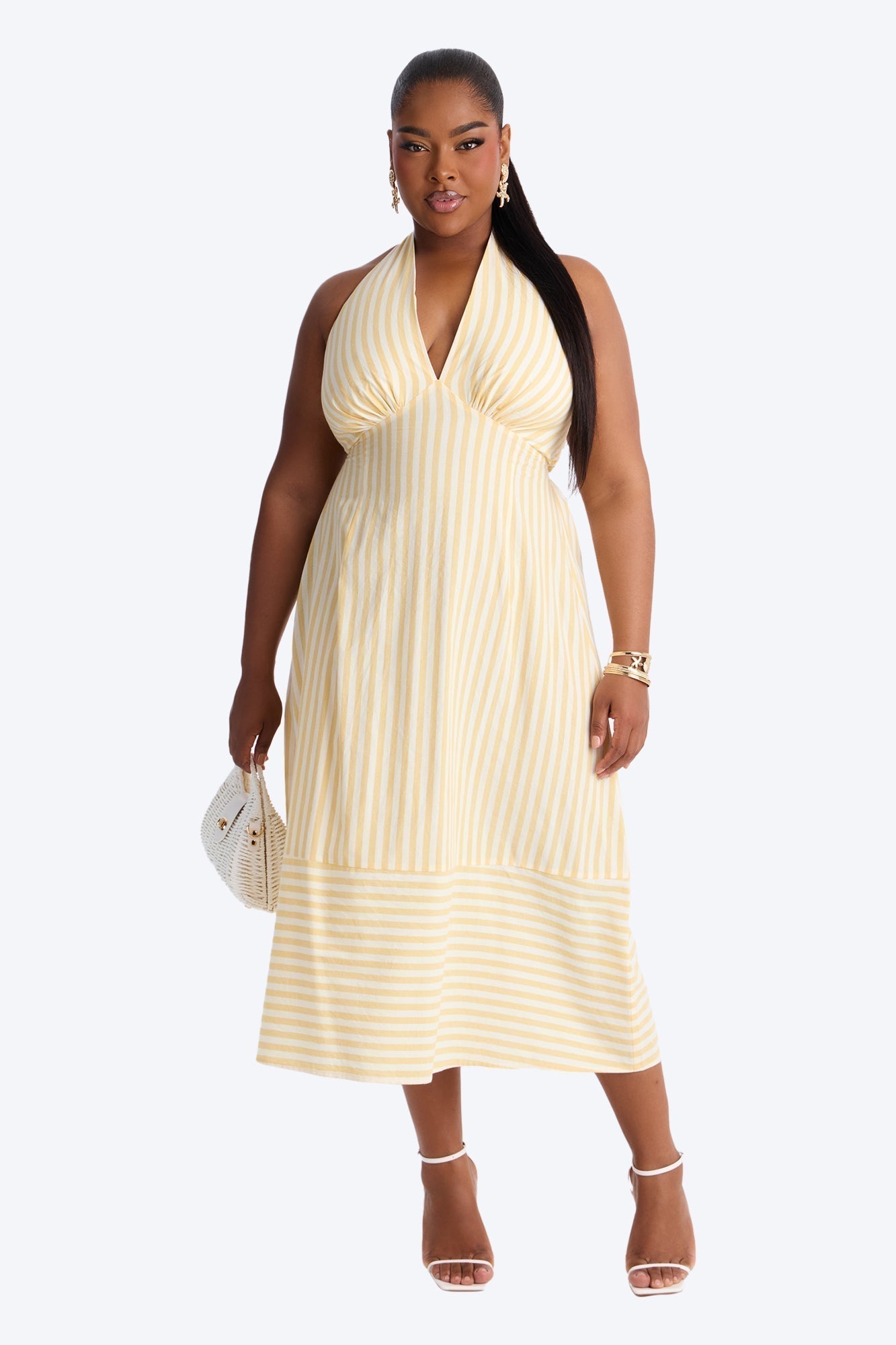 Cordelia Striped Linen Midi Dress - Yellow/combo