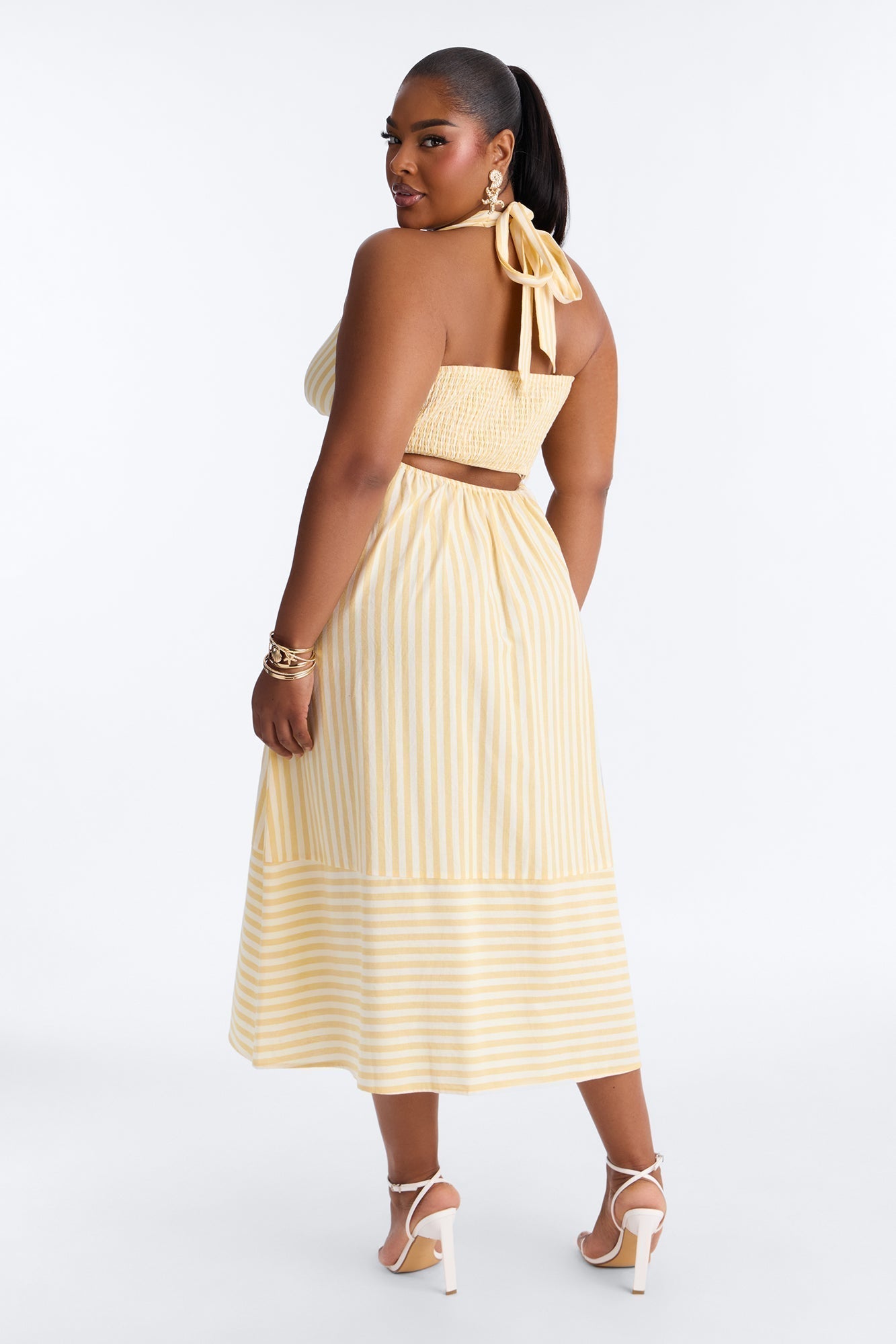 Cordelia Striped Linen Midi Dress - Yellow/combo