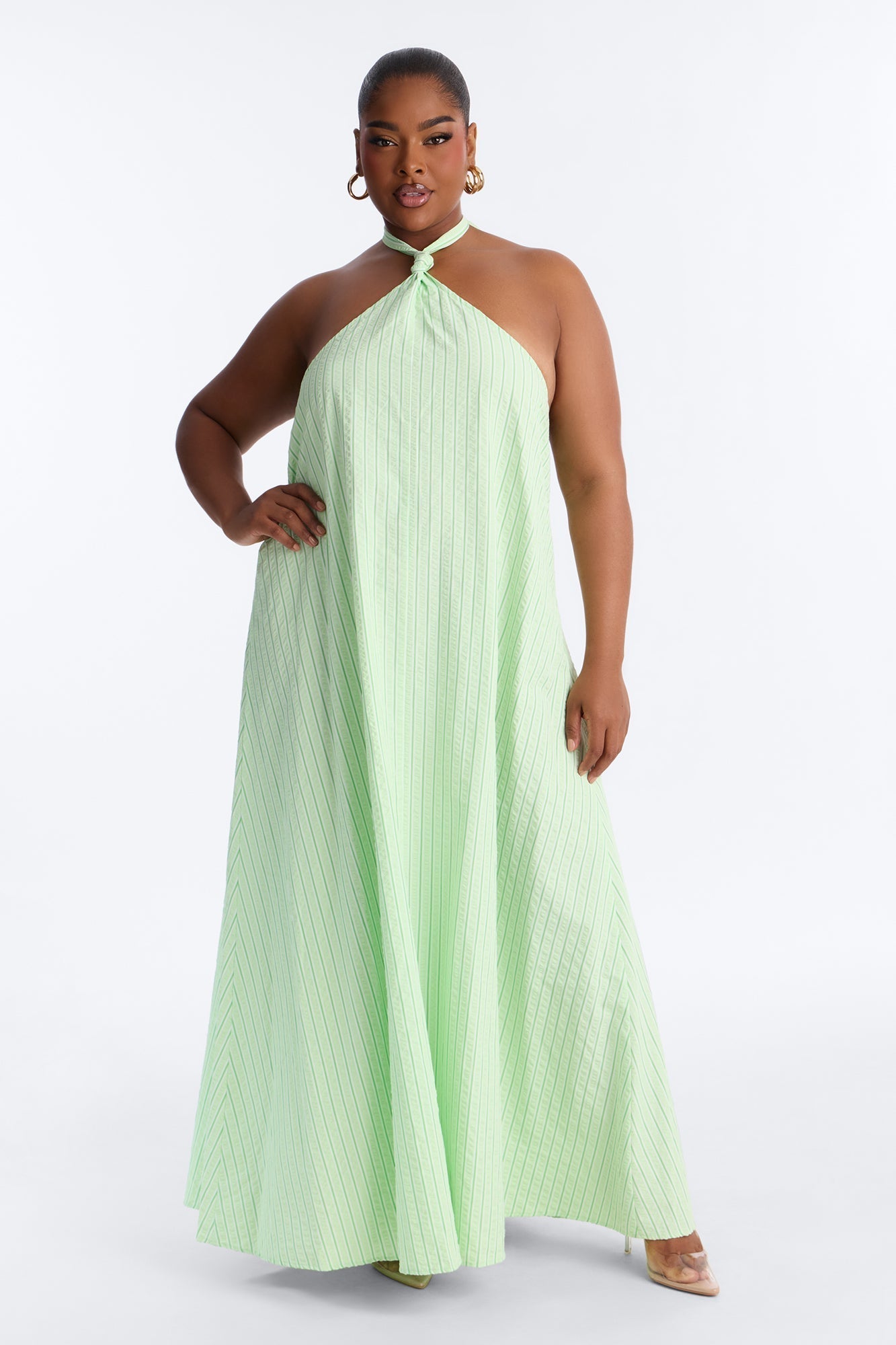 Palm Beach Halter Poplin Maxi Dress - Green