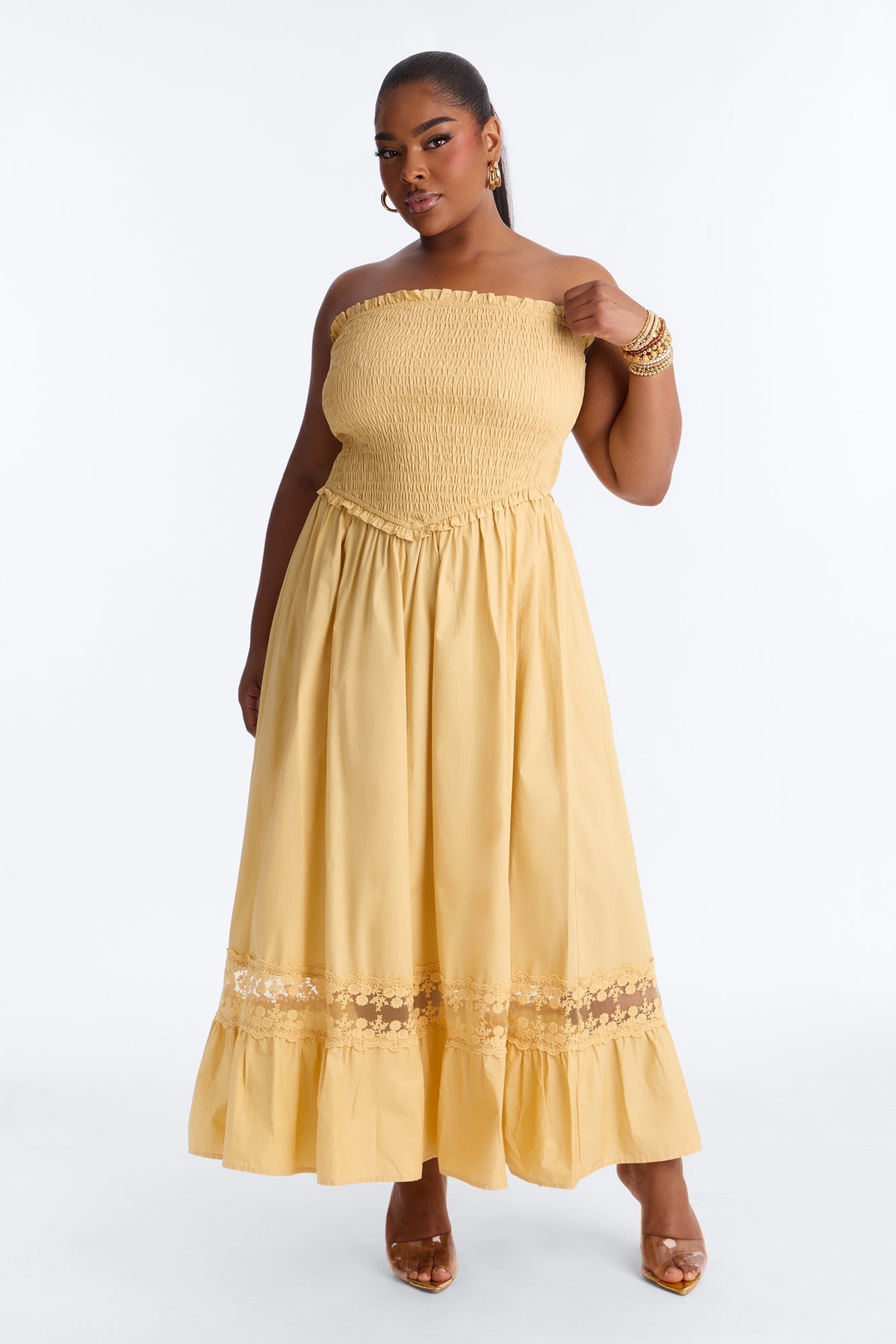 Keira Strapless Maxi Dress - Butter Yellow