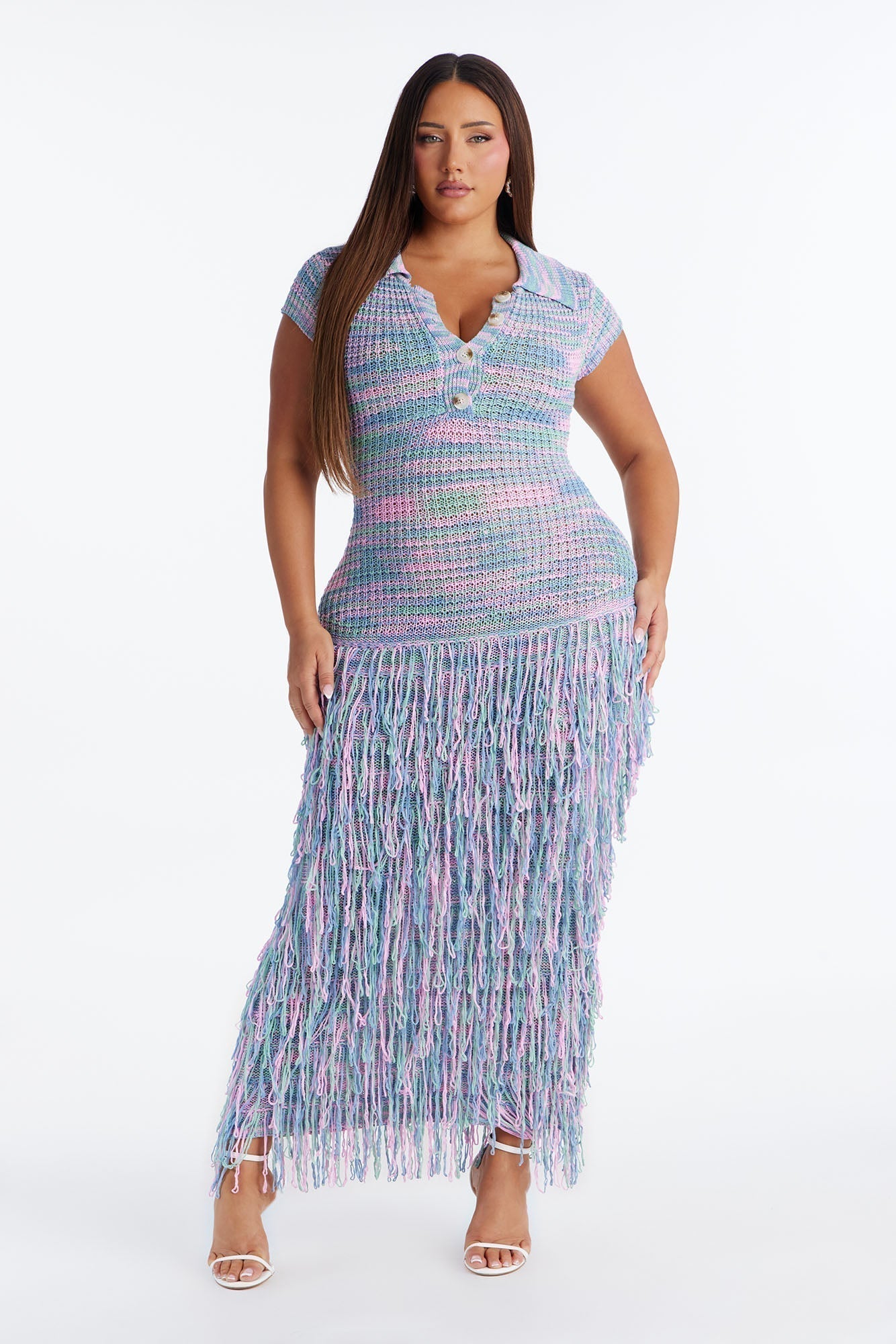 Catalina Marled Crochet Maxi Dress - Sage/combo