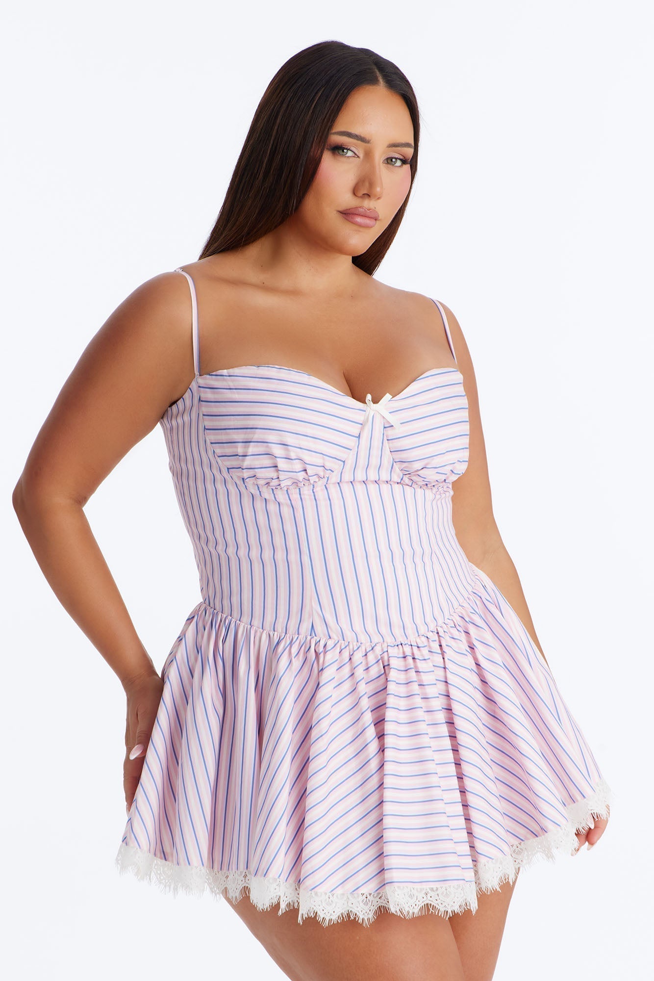 Delilah Poplin Striped Mini Dress - Pink/combo