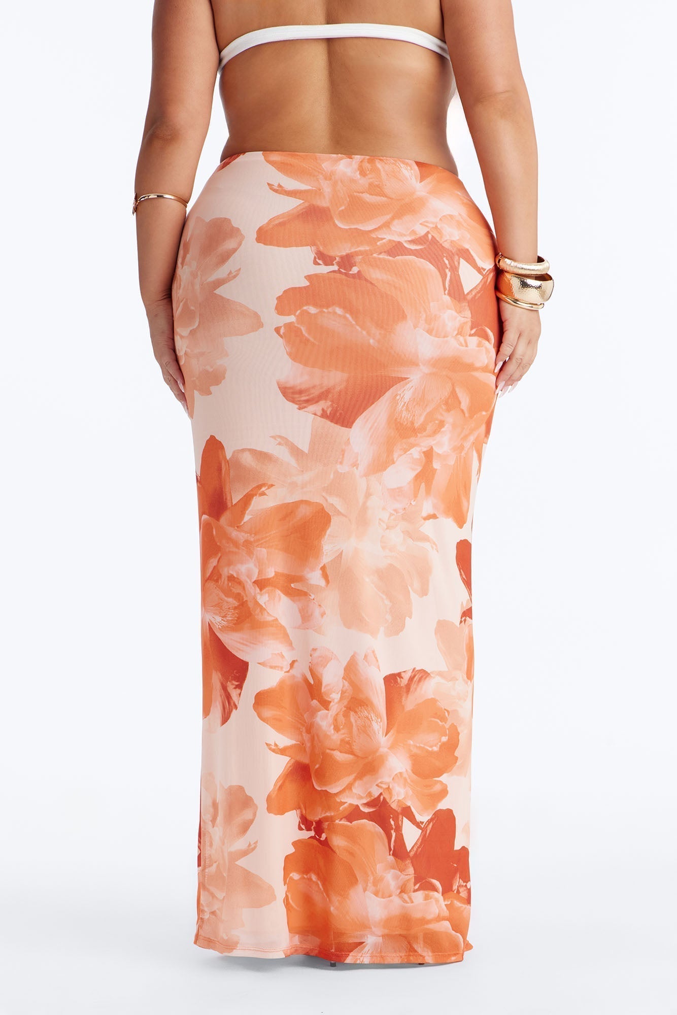 Midnight Bloom Mesh Maxi Skirt - Orange/combo