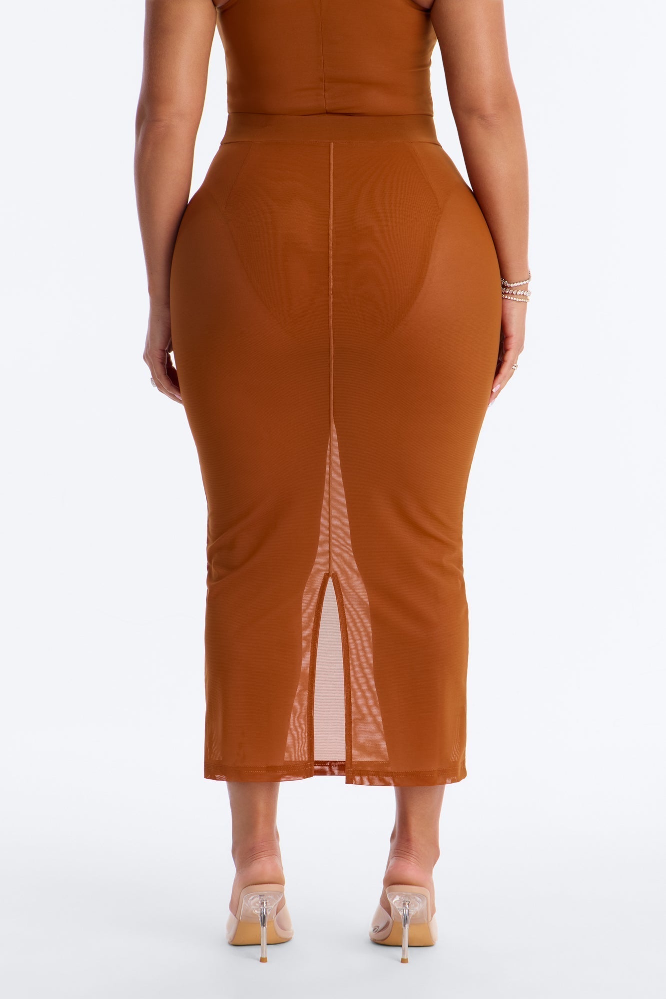 Power Mesh Midi Pencil Skirt - Copper