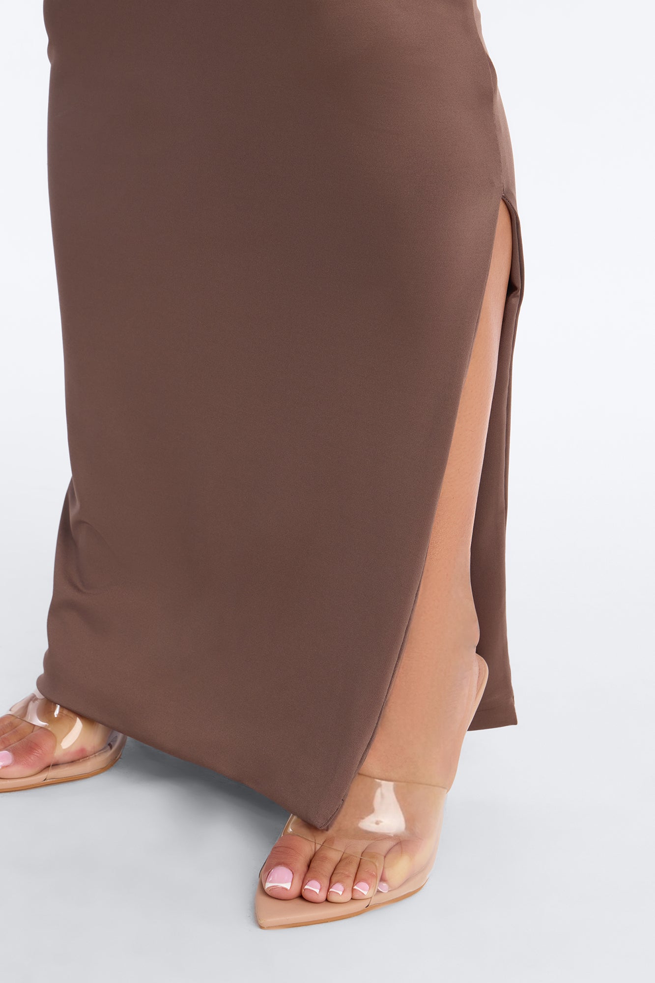 Contour Double Lined Scoop Neck Spaghetti Strap Maxi Dress - Brown