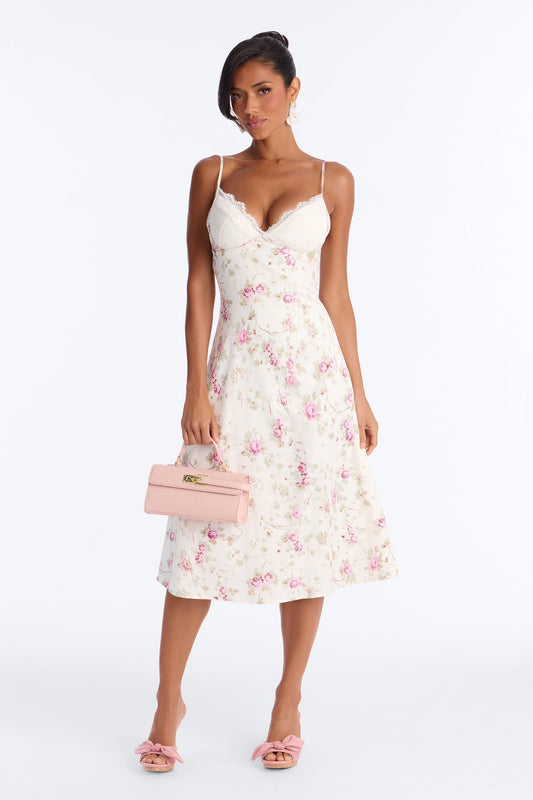 Jessalyn Floral Midi Dress - White/combo