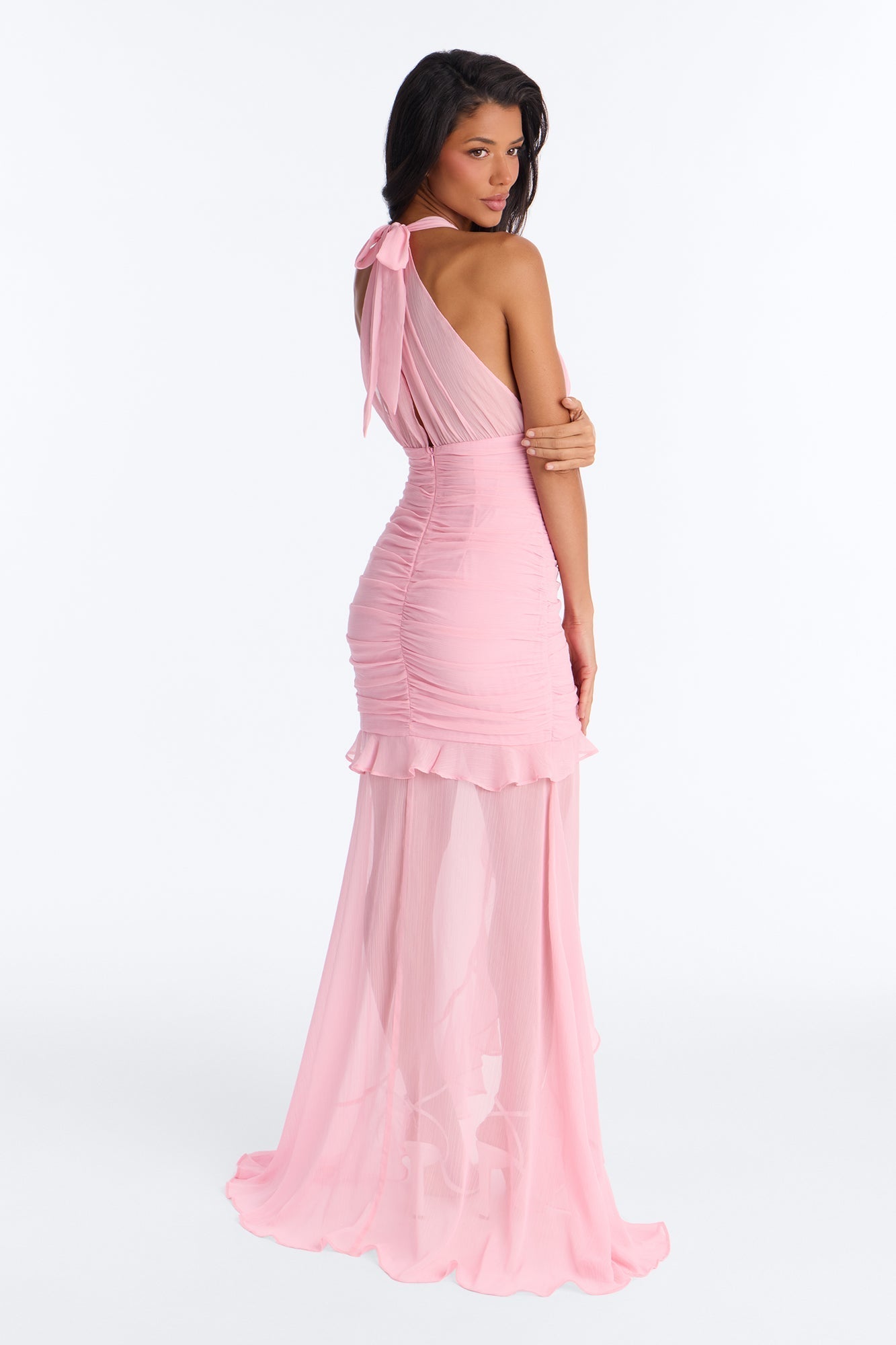 In The Clouds Ruffle Chiffon Maxi Dress - Pink