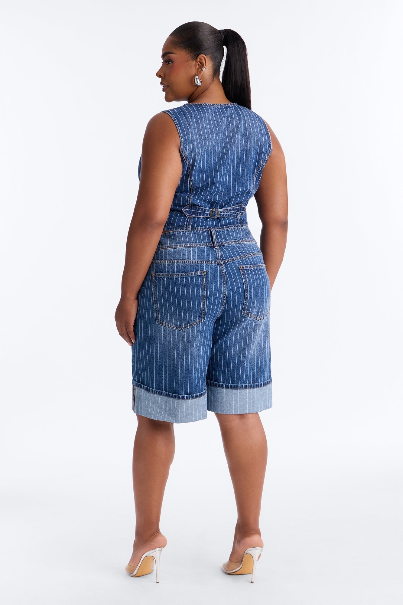 Legendary Striped Cuffed Denim Jorts - Dark Wash