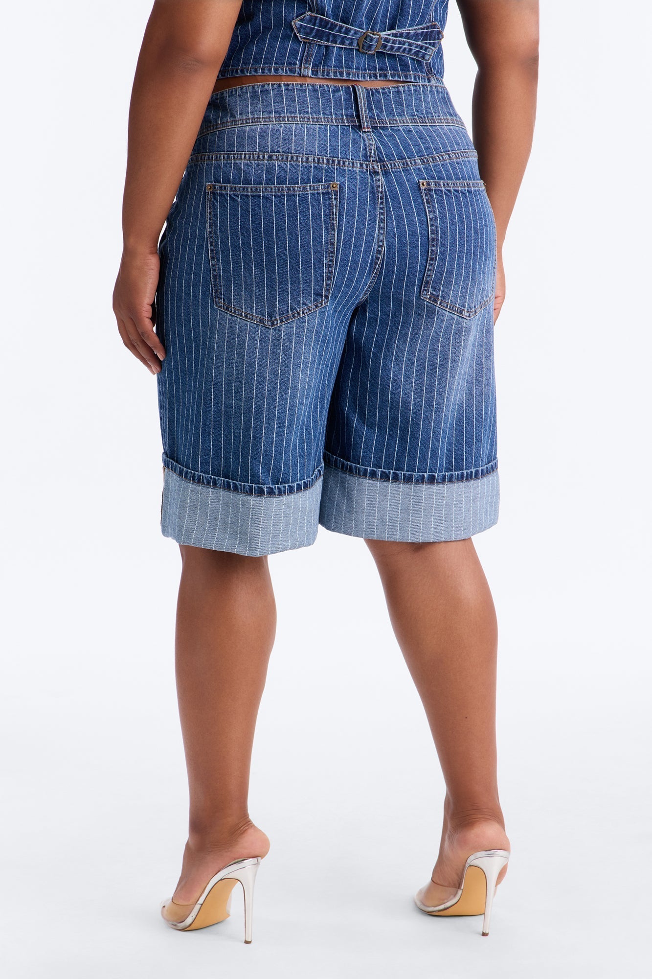 Legendary Striped Cuffed Denim Jorts - Dark Wash