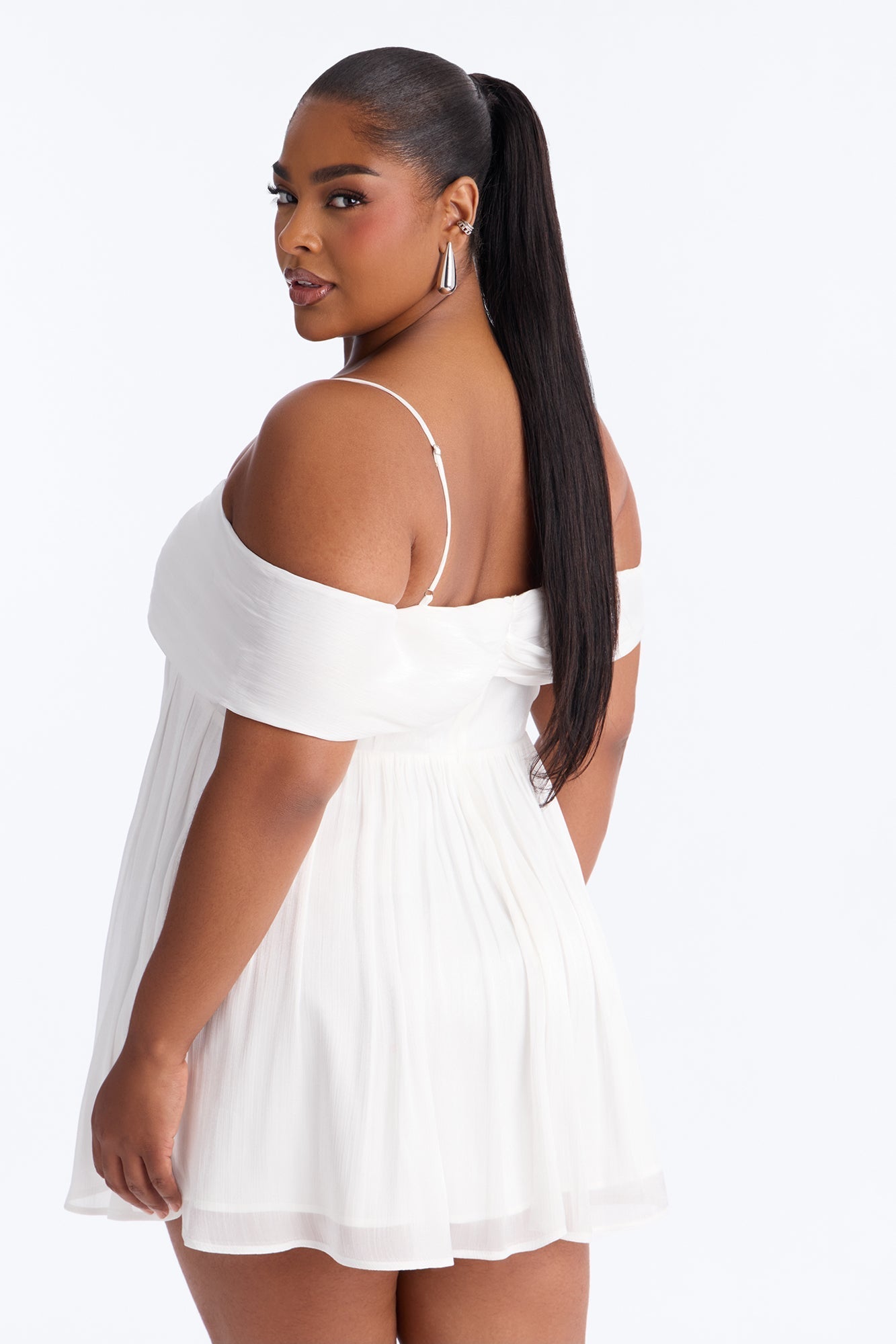 Timeless Pleated Organza Mini Dress - White