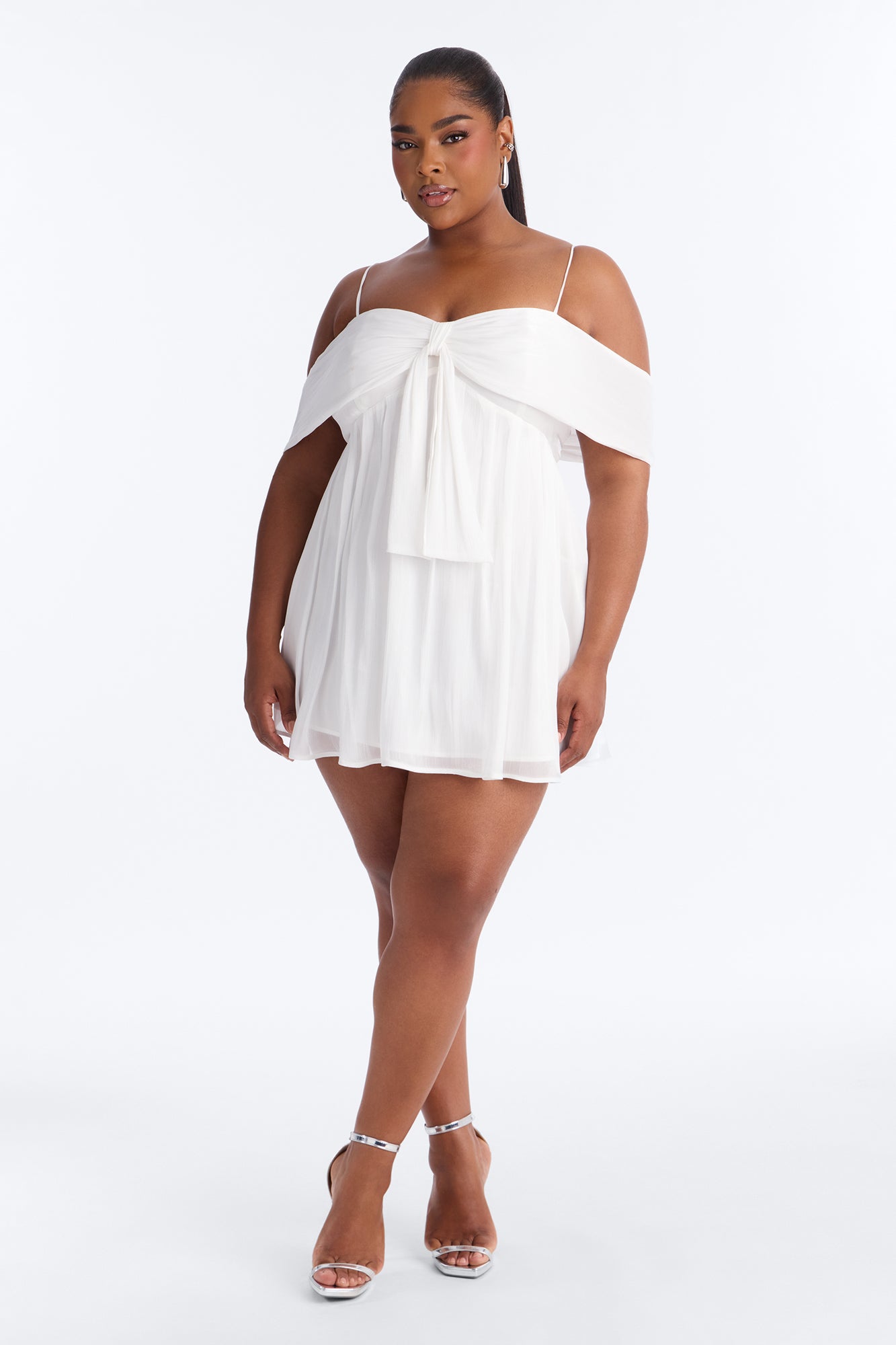 Timeless Pleated Organza Mini Dress - White