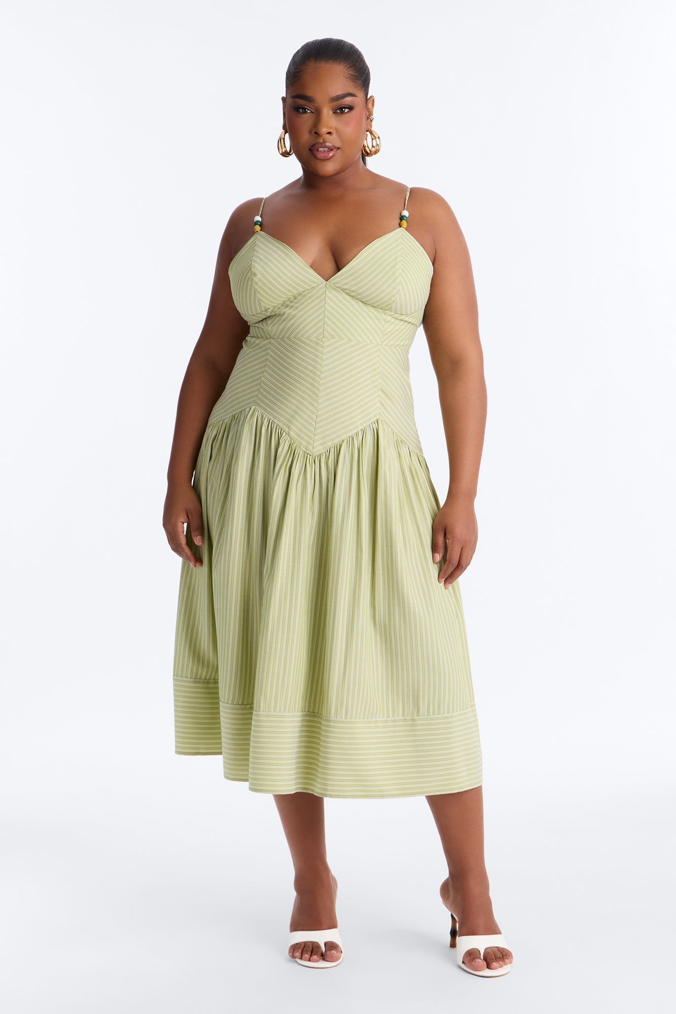 Harmony Striped Midi Dress - Sage