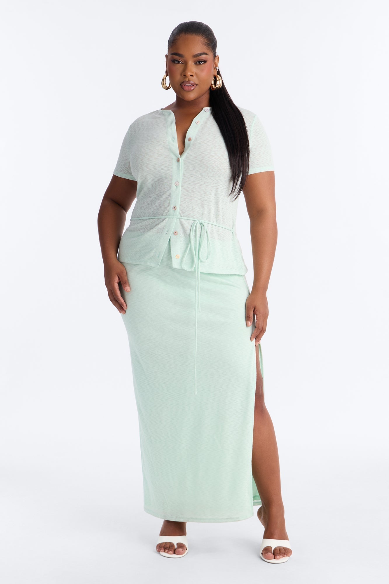 Sara Button Up Maxi Dress - Sage