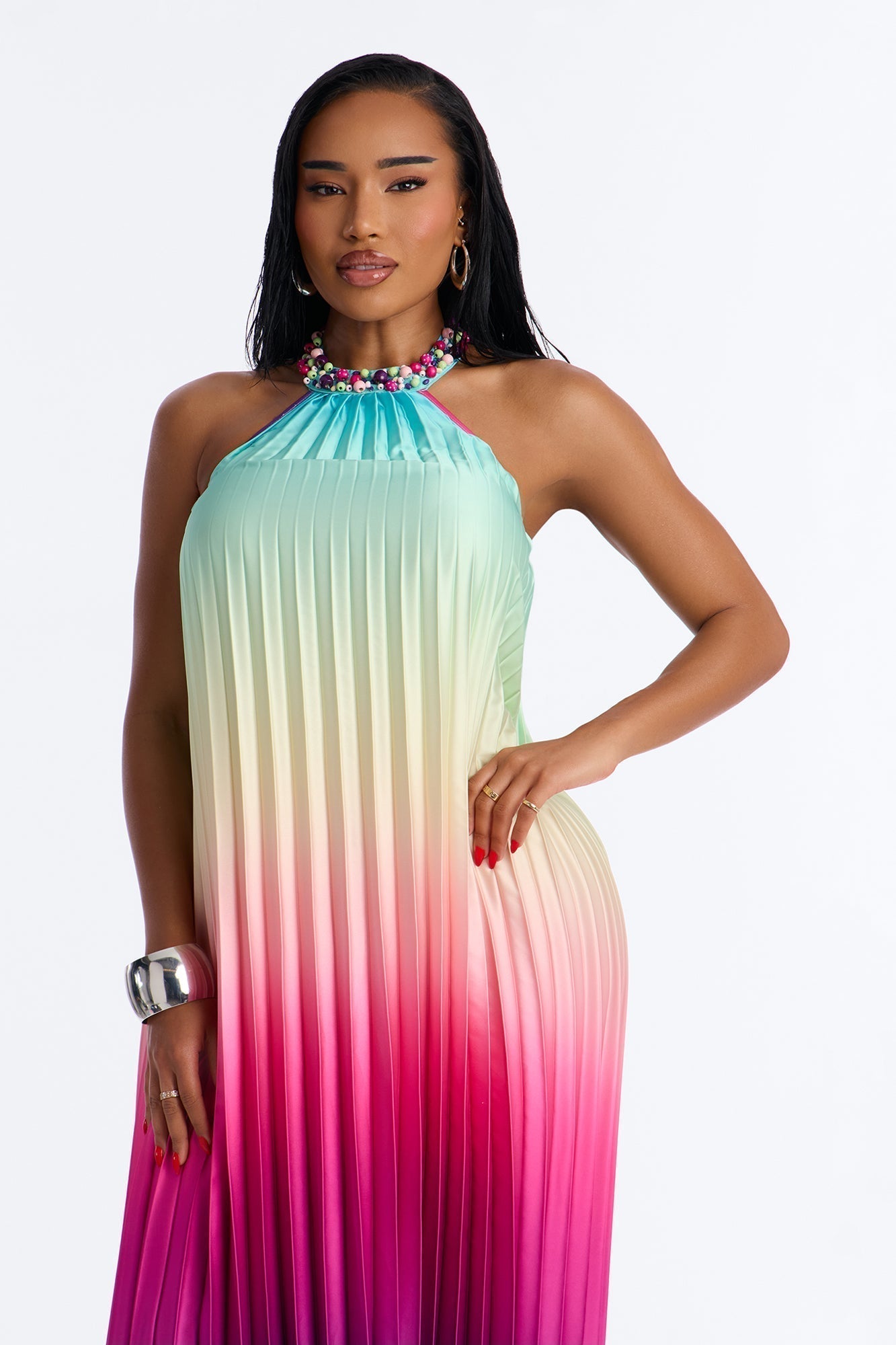 Silk Sunsets Pleated Maxi Dress - Multi Color