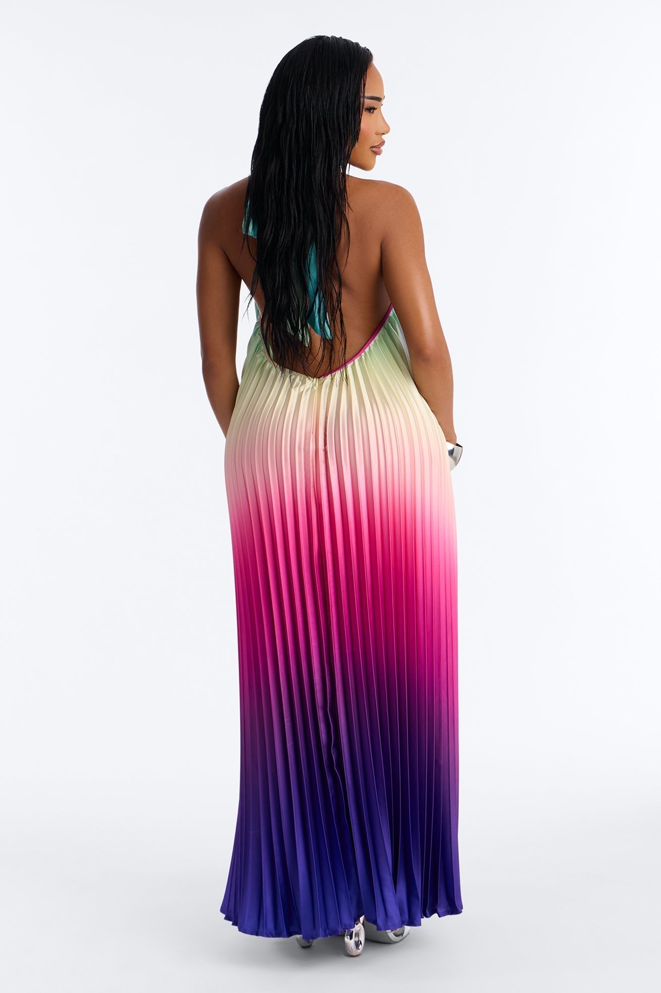 Silk Sunsets Pleated Maxi Dress - Multi Color