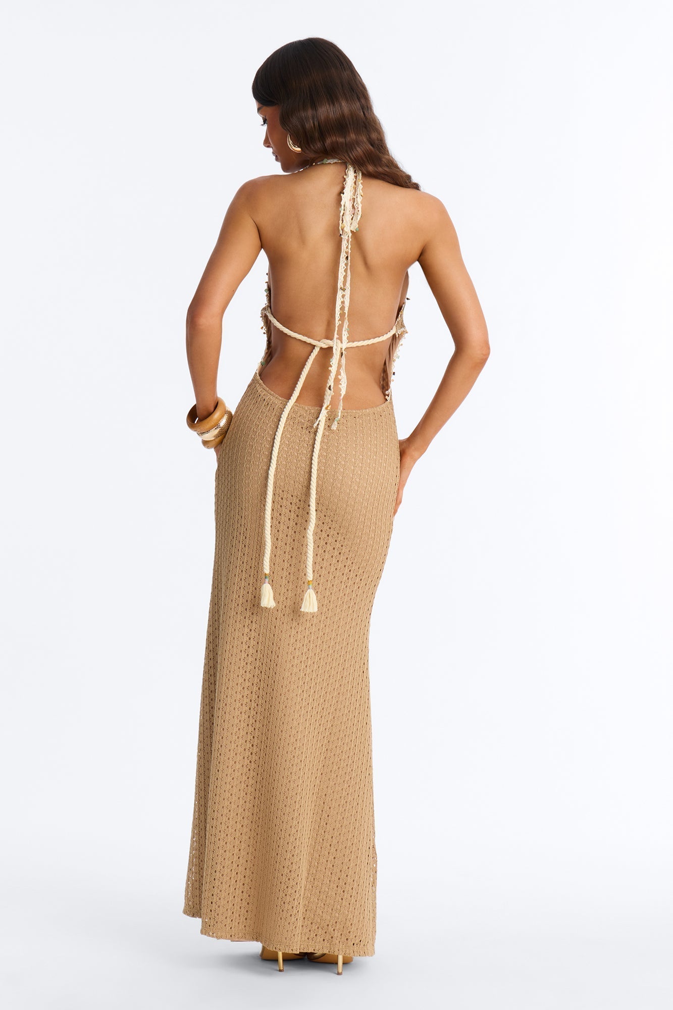 Remi Backless Crochet Maxi Dress - Mocha