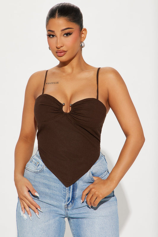 Eyes Over Here Linen Top - Brown