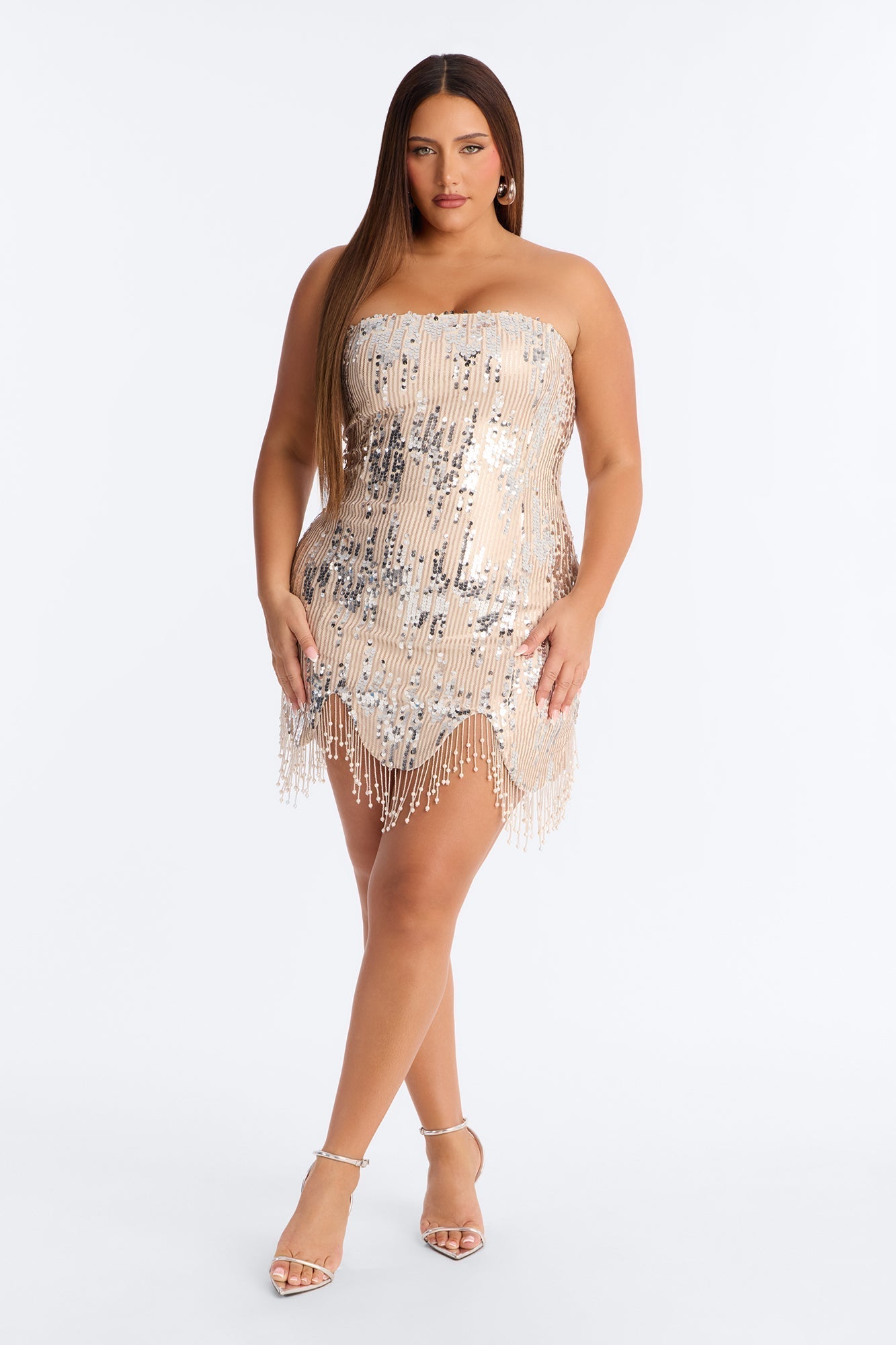 It Girl Evening Strapless Sequin Mini Dress - Silver/Combo