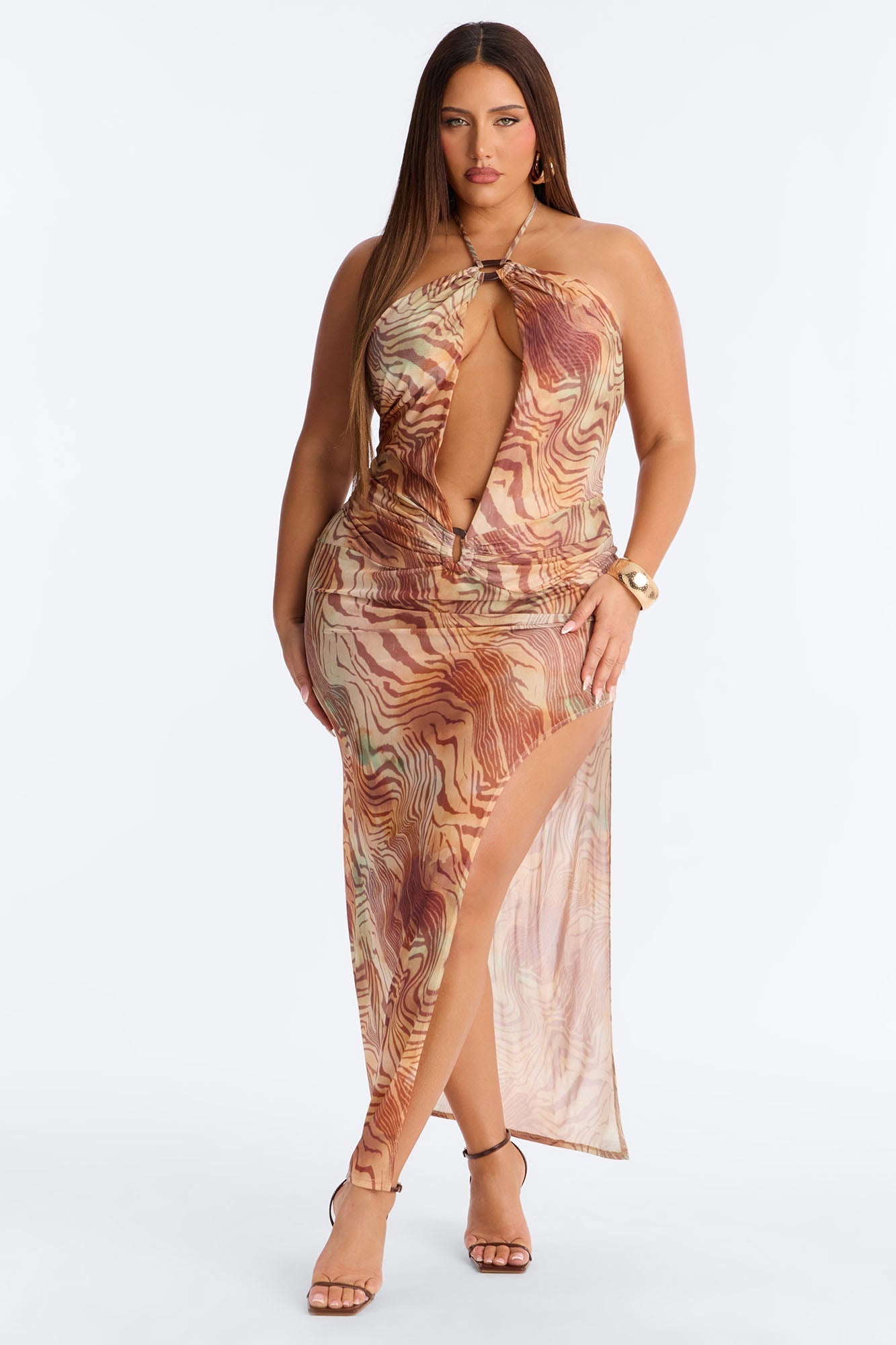 Tropic Glow Cut Out Maxi Dress - Brown/combo