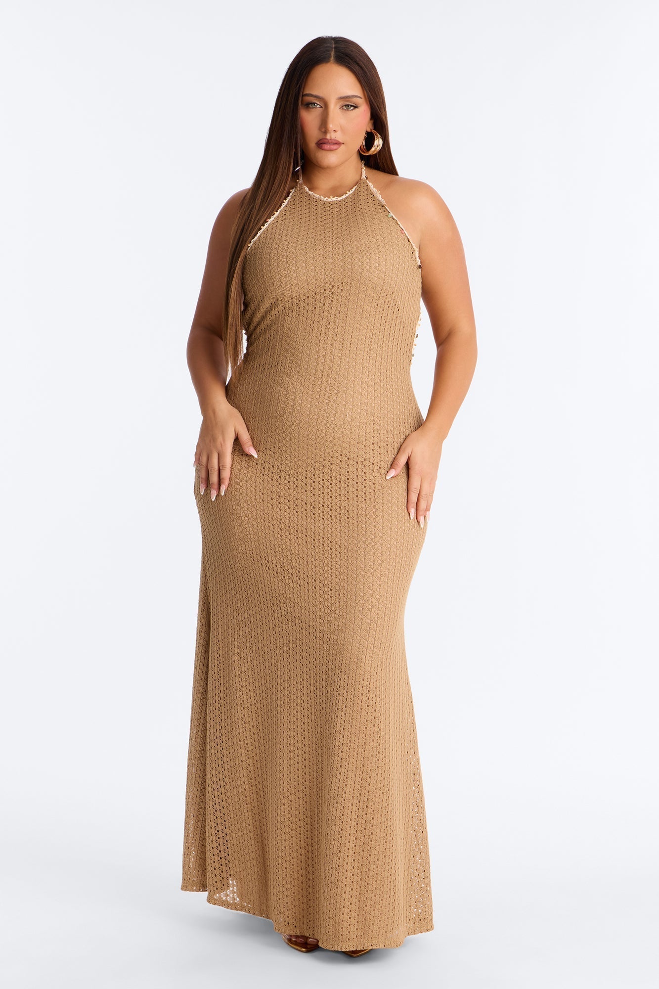 Remi Backless Crochet Maxi Dress - Mocha
