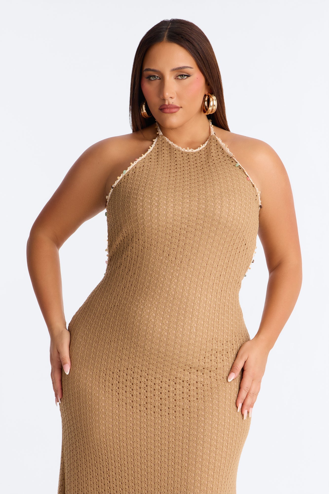Remi Backless Crochet Maxi Dress - Mocha