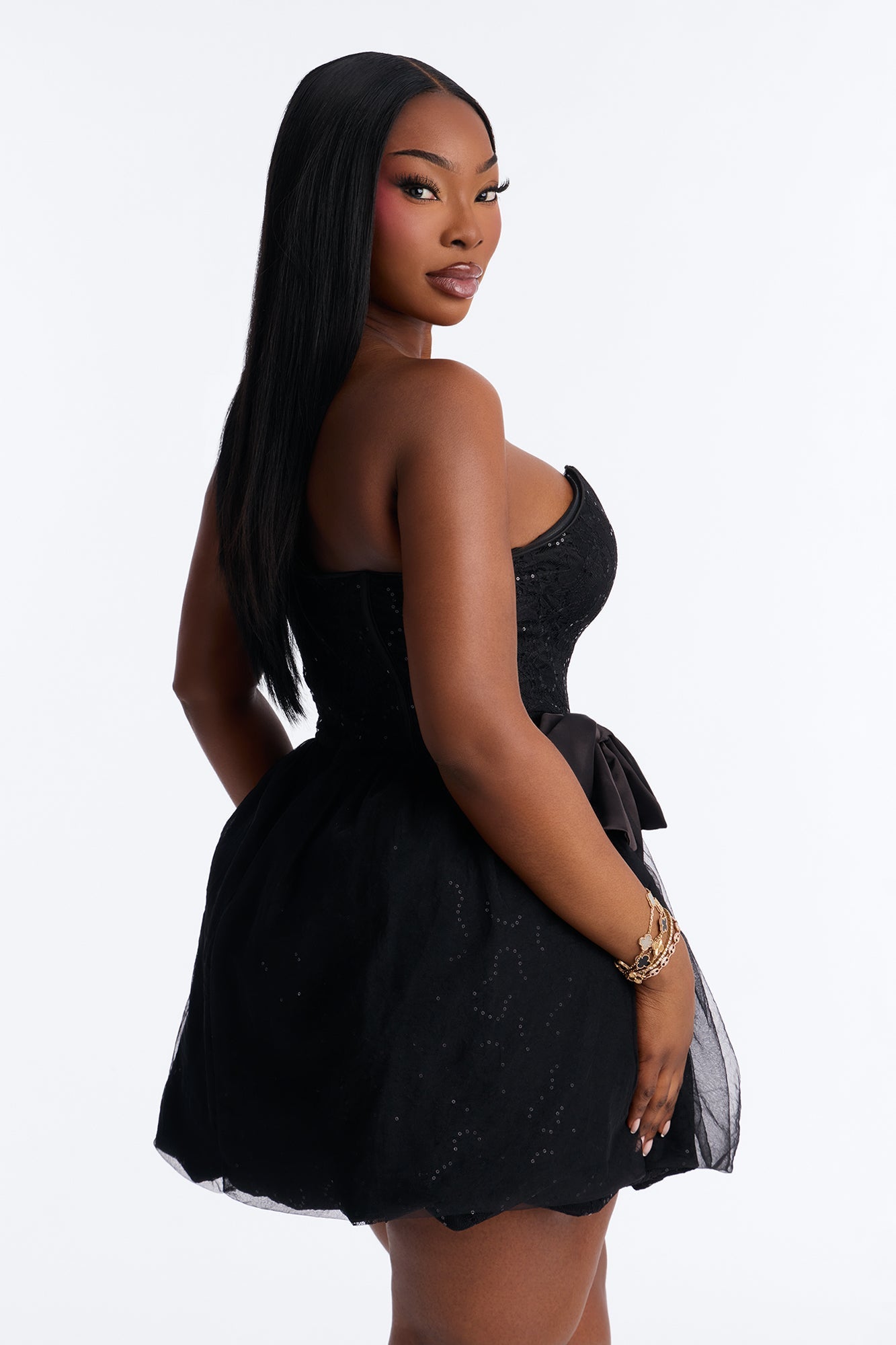 Rayna Embellished Lace Mini Dress - Black