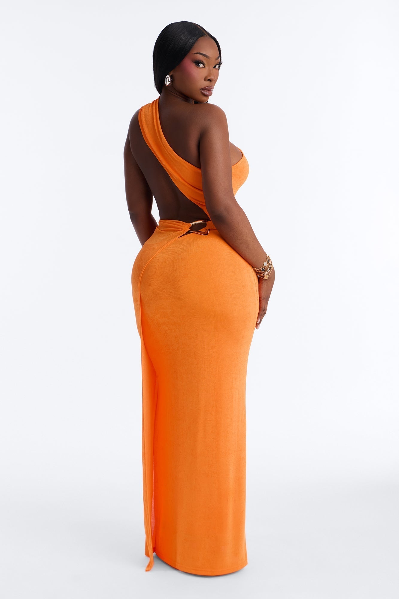 Annora One Shoulder Maxi Dress - Orange