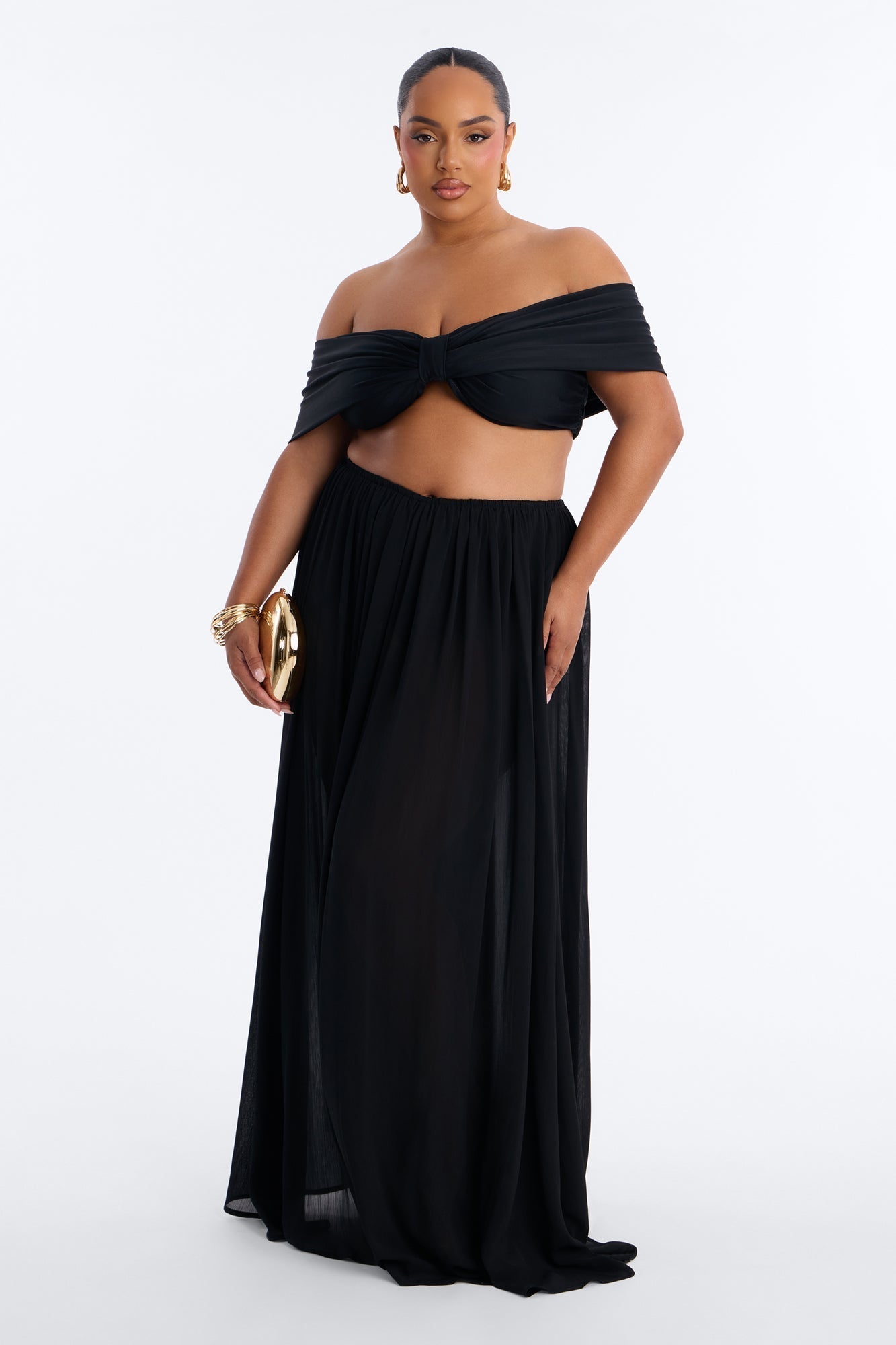 Moonlight Romantic Low Rise Chiffon Maxi Skirt - Black