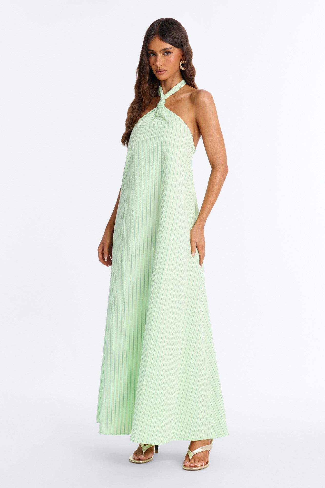 Palm Beach Halter Poplin Maxi Dress - Green