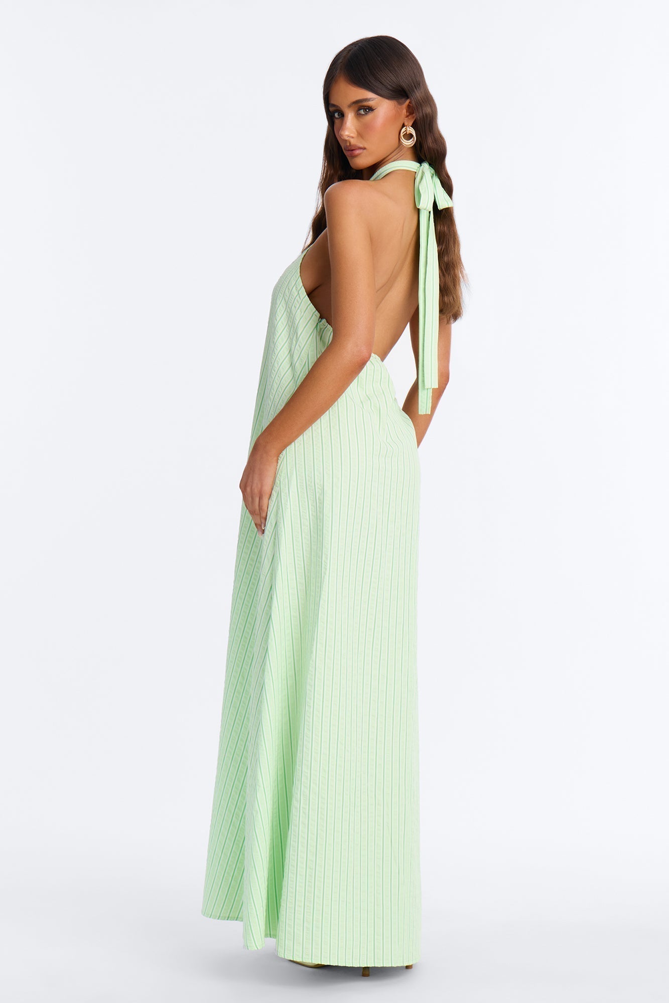 Palm Beach Halter Poplin Maxi Dress - Green