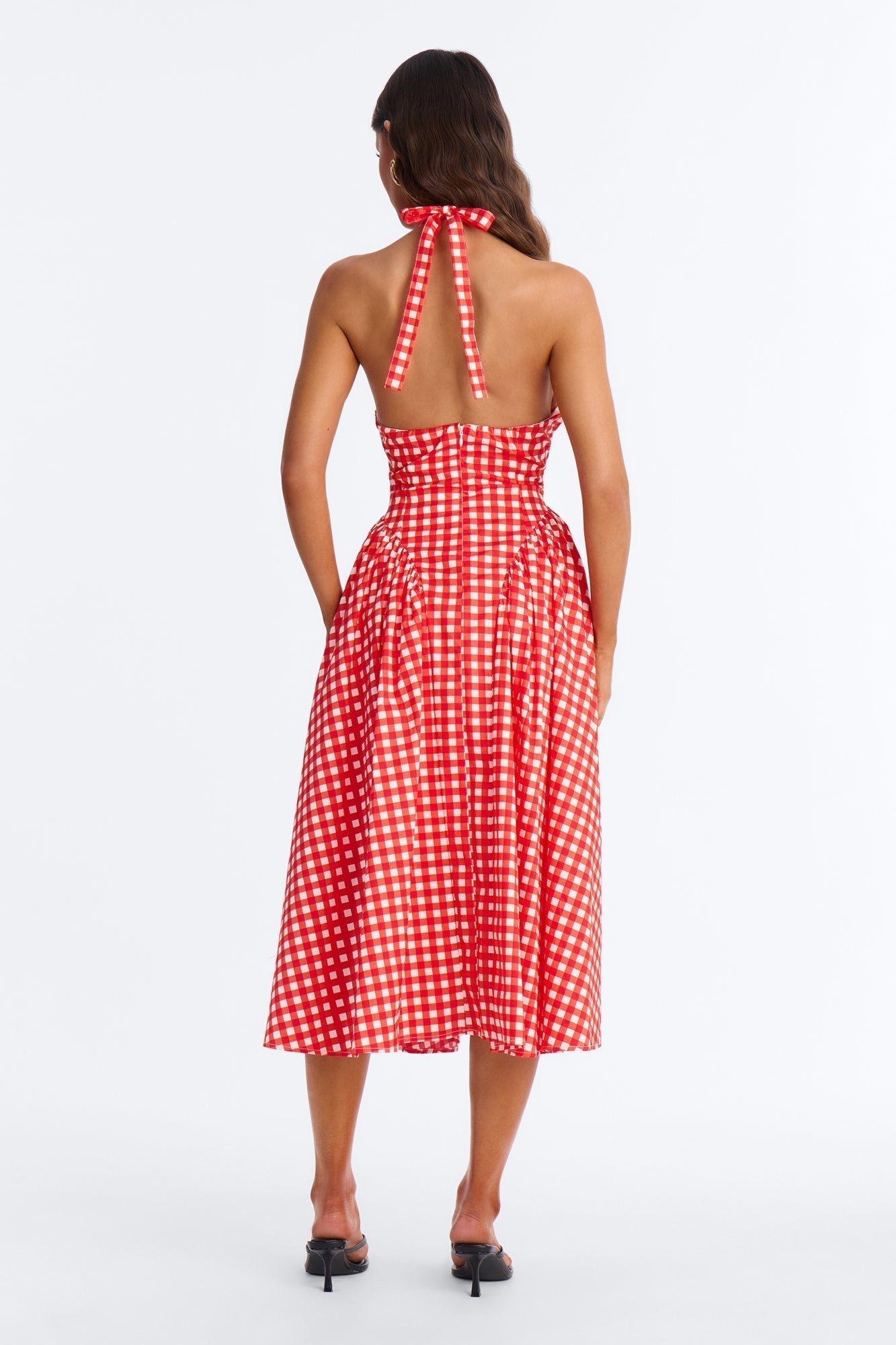 Mara Corset Gingham Midi Dress - Red/combo