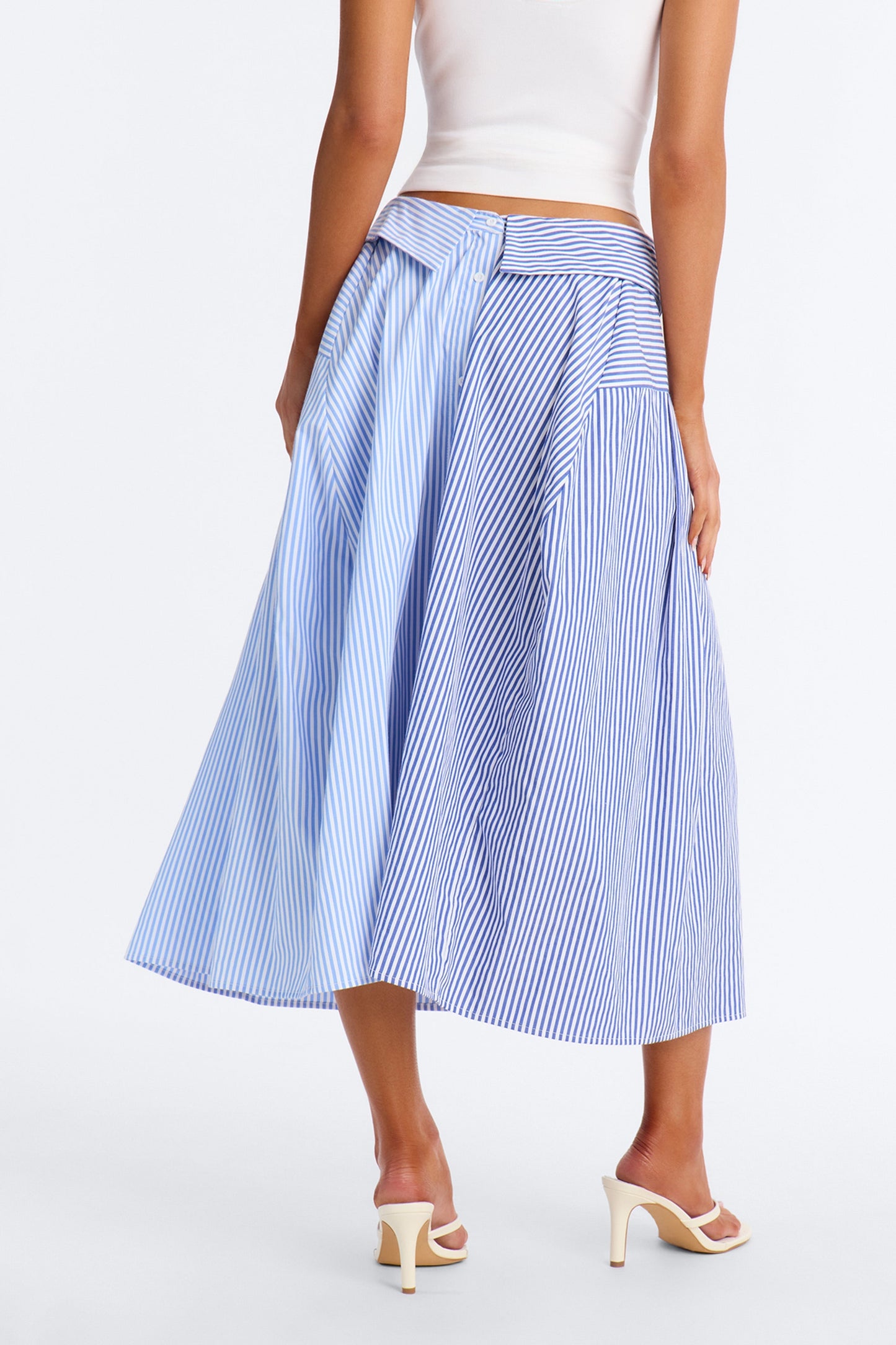 Trend Setter Poplin Striped Maxi Shirt Skirt - Blue/combo