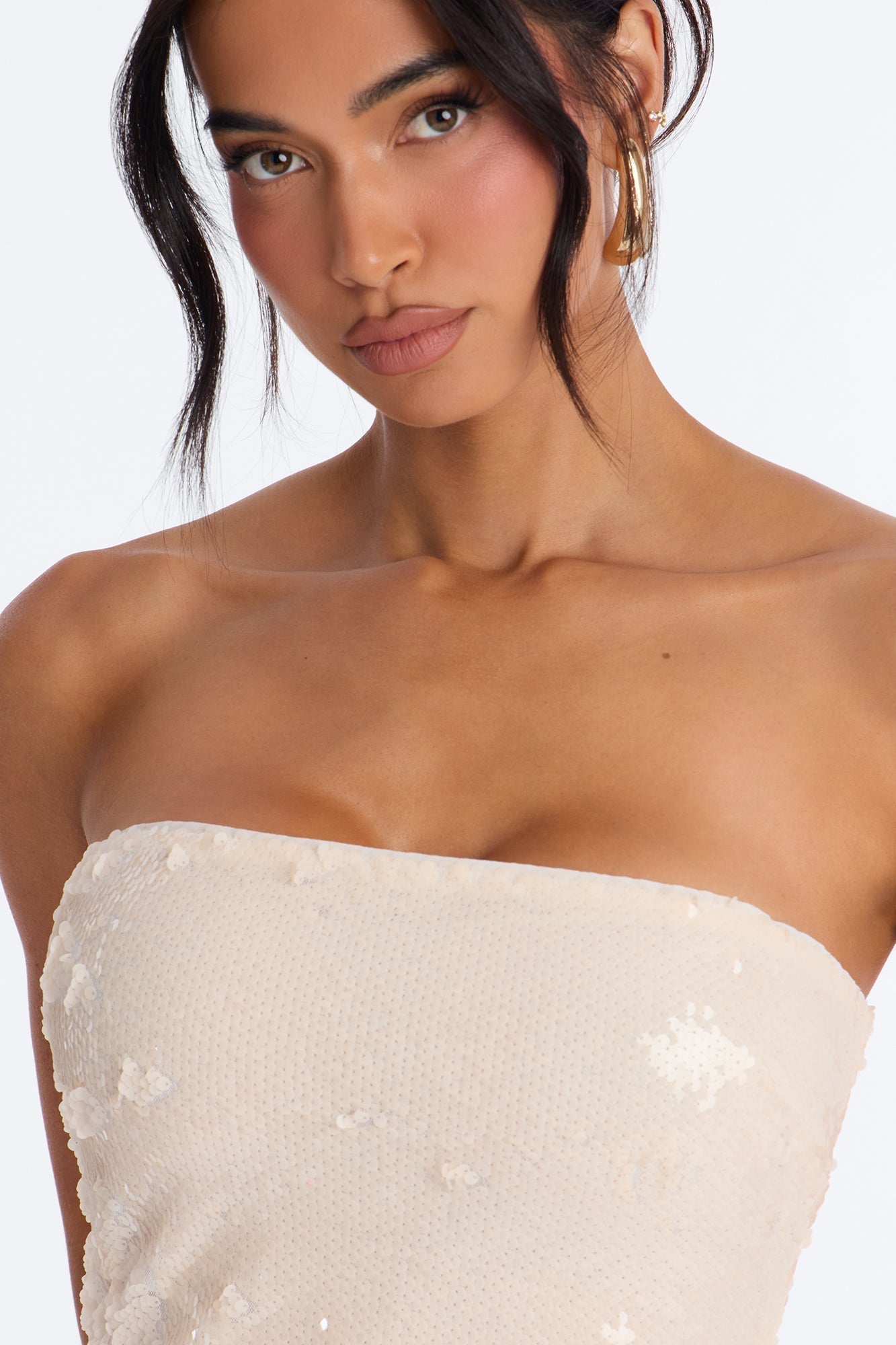 Isla Paillette Sequin Midi Dress - Cream