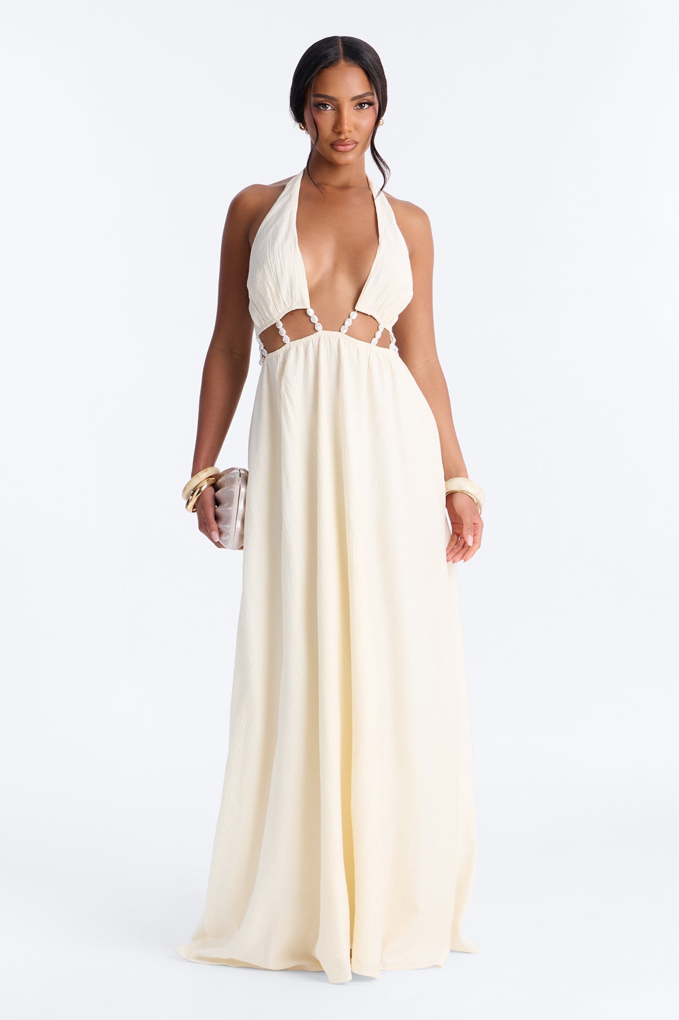 Summer Glowing Pearl Maxi Dress - Cream