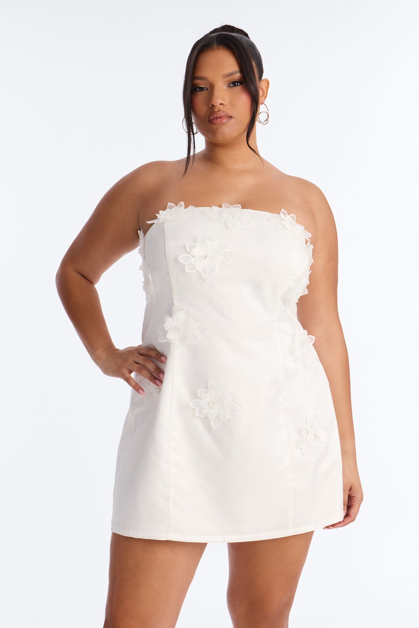 Liliane Strapless Satin Mini Dress - White