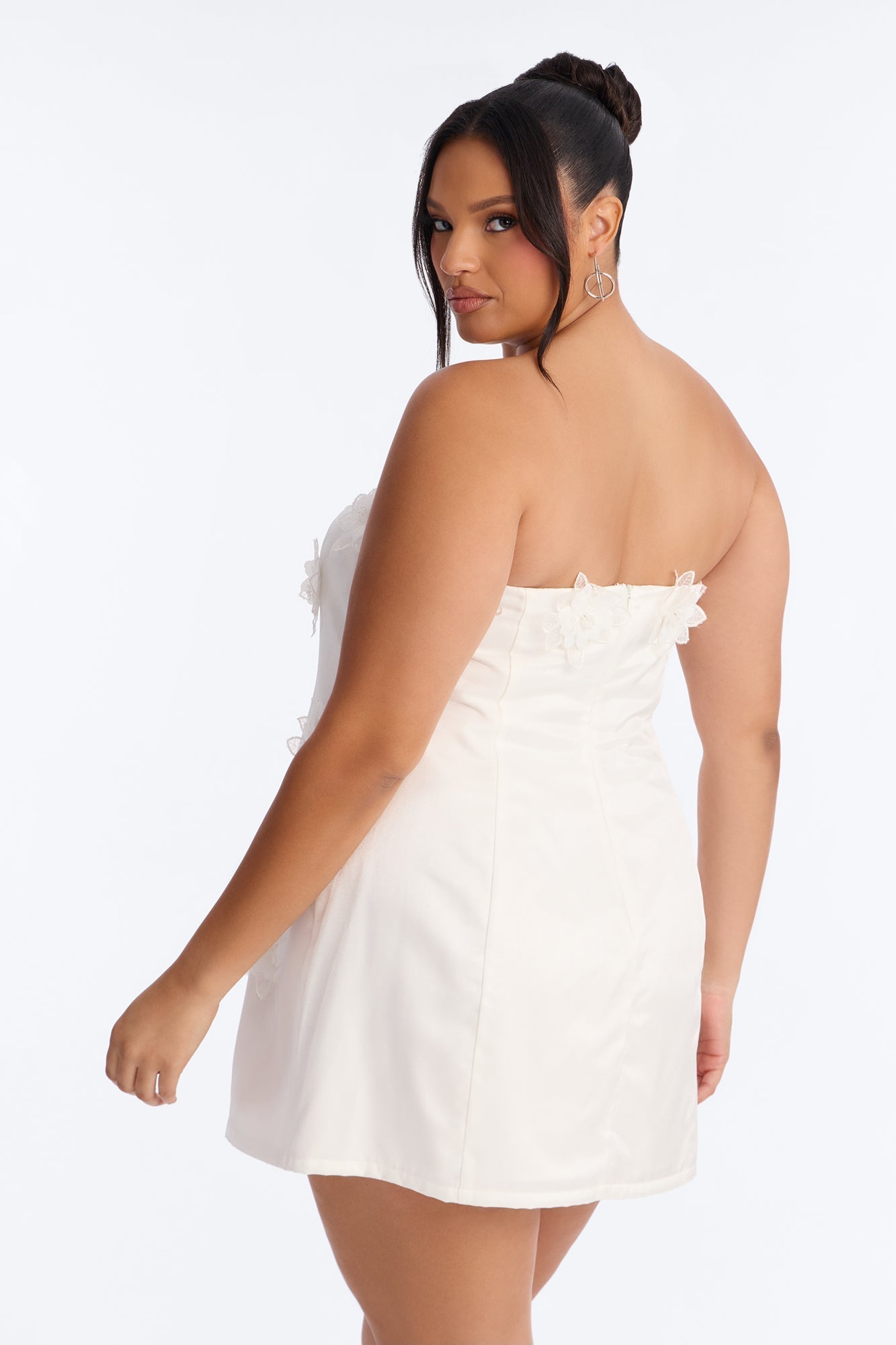 Liliane Strapless Satin Mini Dress - White