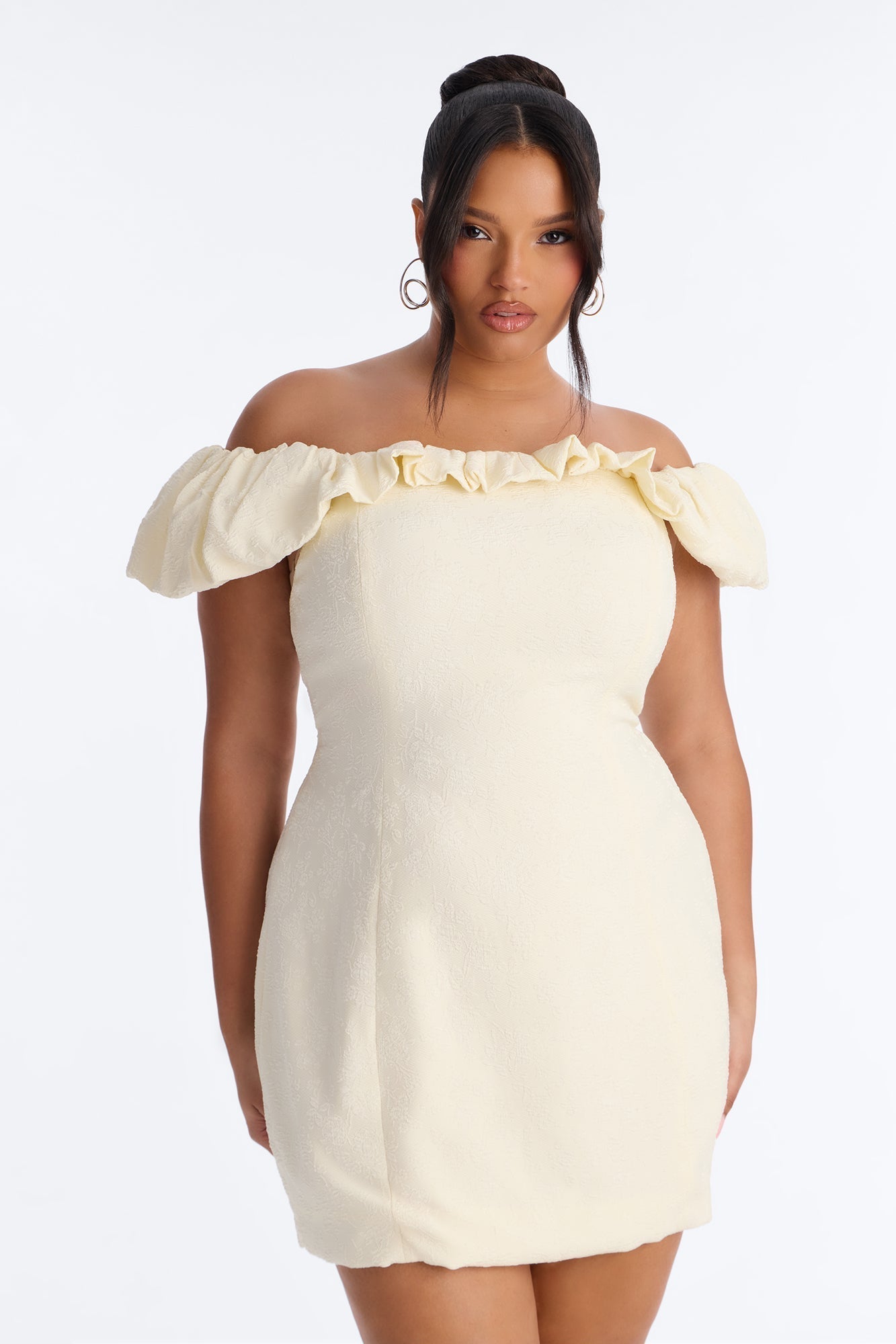 Leighton Ruffle Textured Mini Dress - Cream