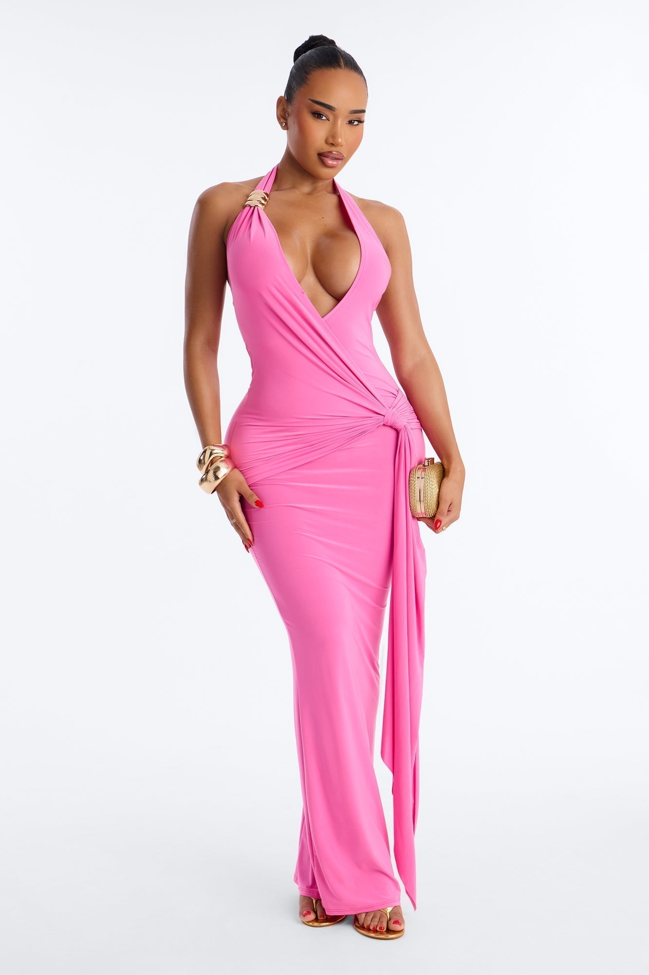 Delia Halter Backless Maxi Dress - Pink
