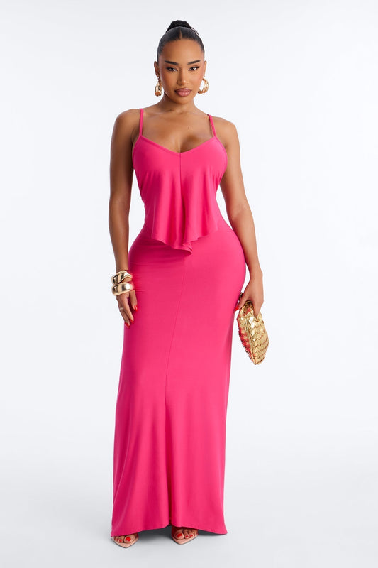 Selena Backless Drape Maxi Dress - Hot Pink