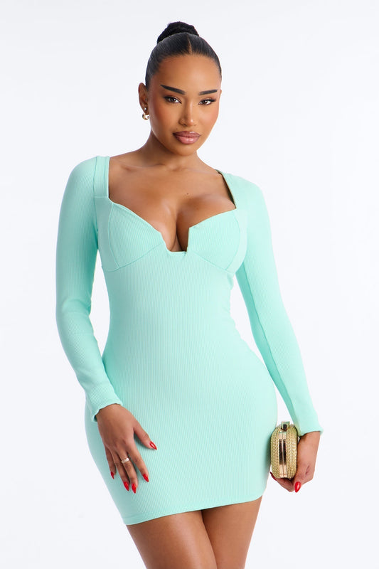 Scarlett Snatched Long Sleeve Mini Dress - Mint