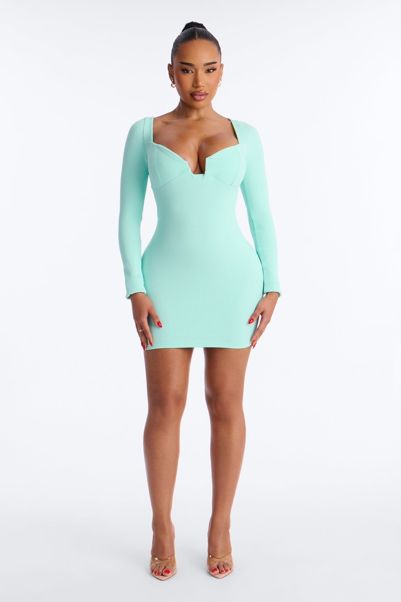 Scarlett Snatched Long Sleeve Mini Dress - Mint