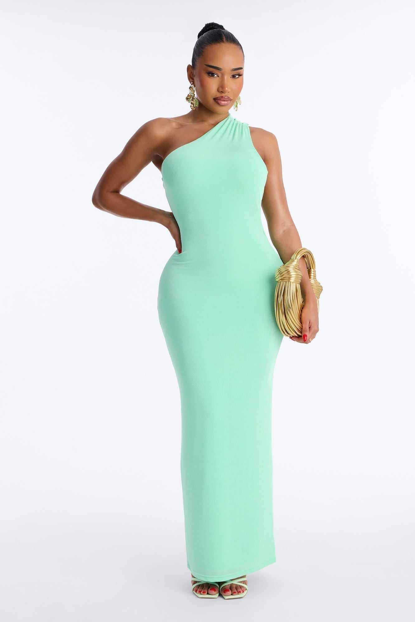Annora One Shoulder Maxi Dress - Mint