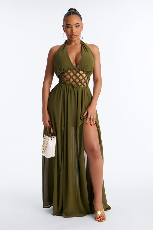 Scarlett Chiffon Maxi Dress - Olive