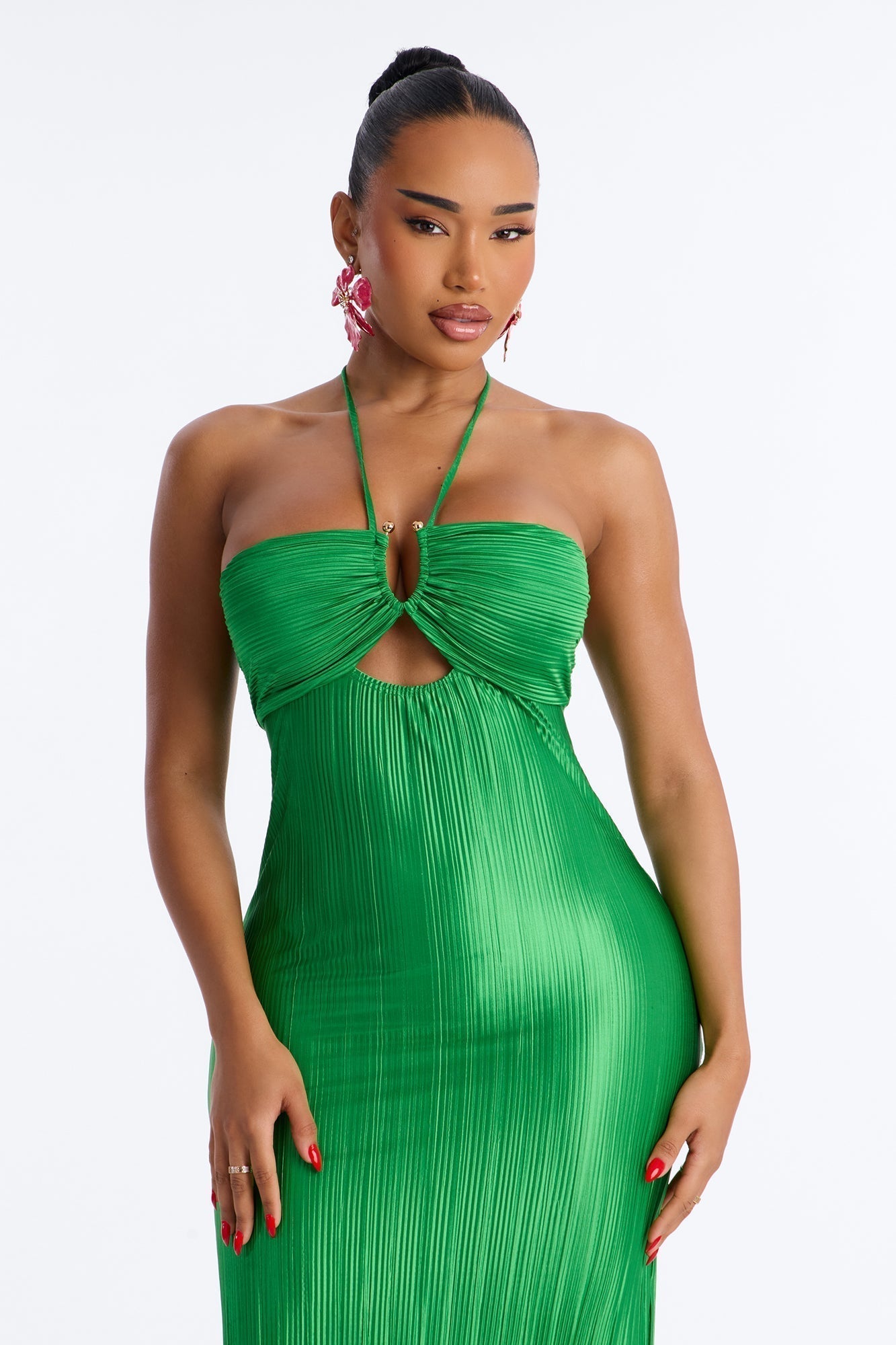 Paradise Glow Plisse Maxi Dress - Lime