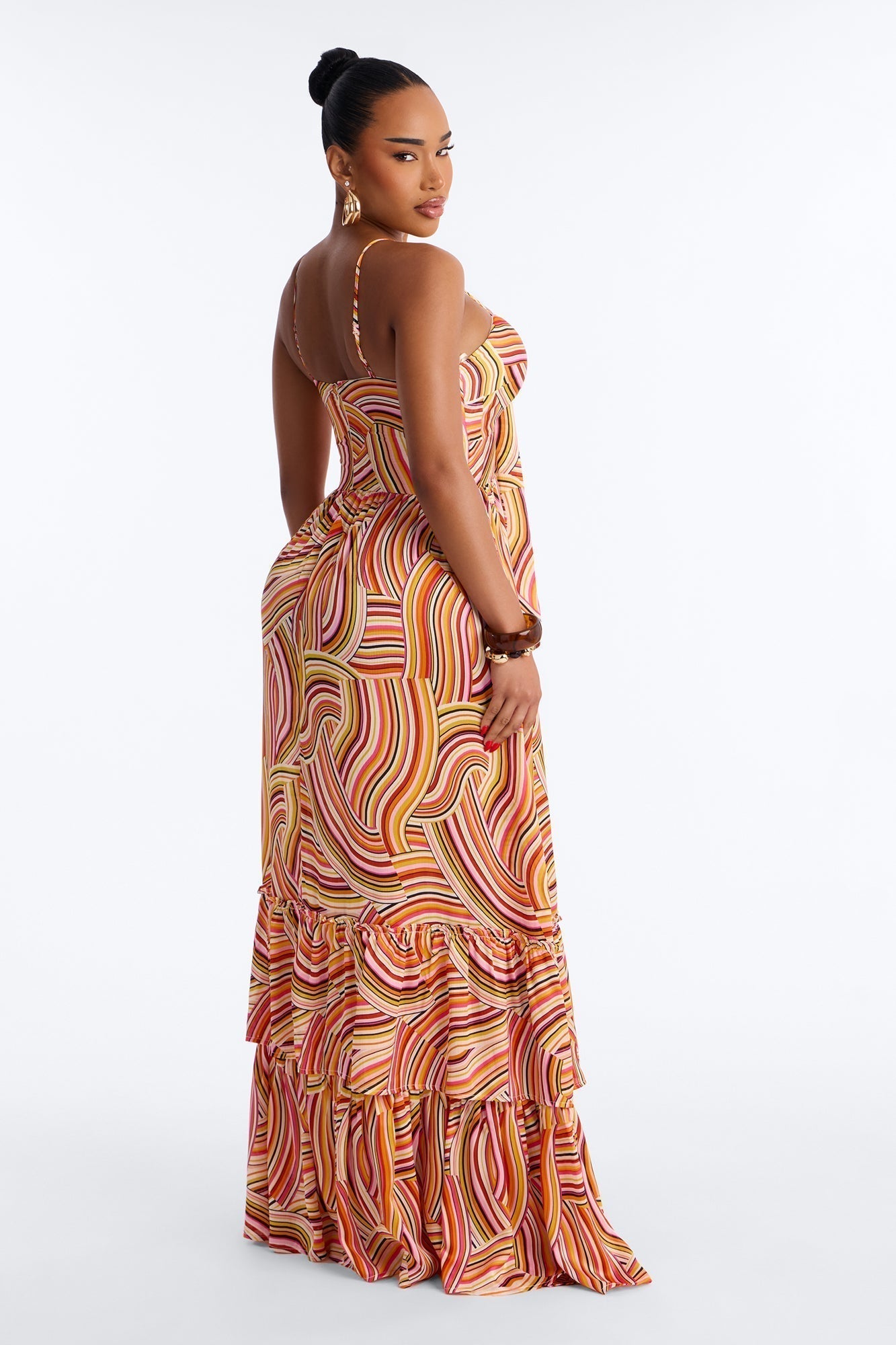 Amalfi Coast Satin Maxi Dress - Orange/combo