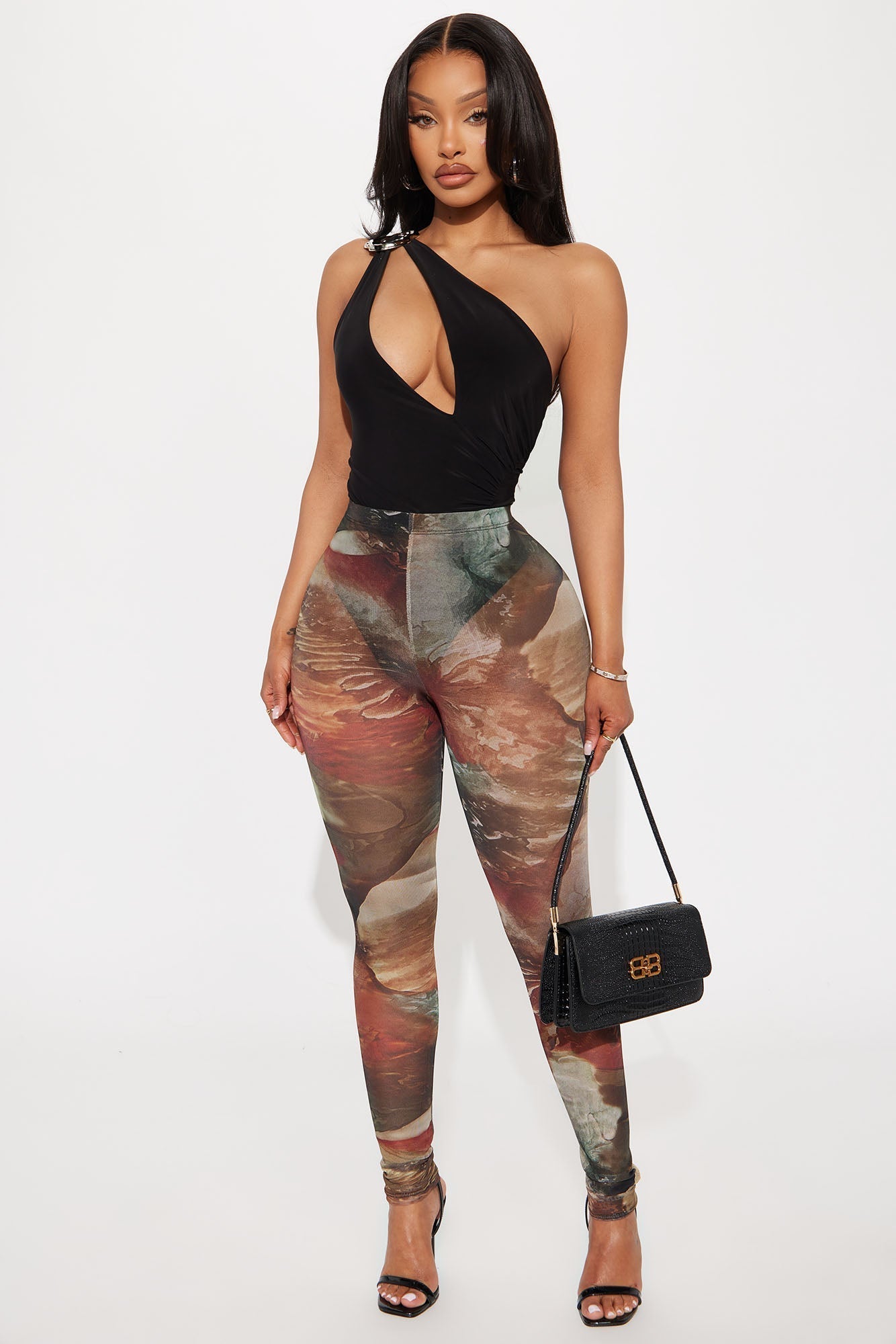 Ember One Shoulder Ruched Bodysuit - Black