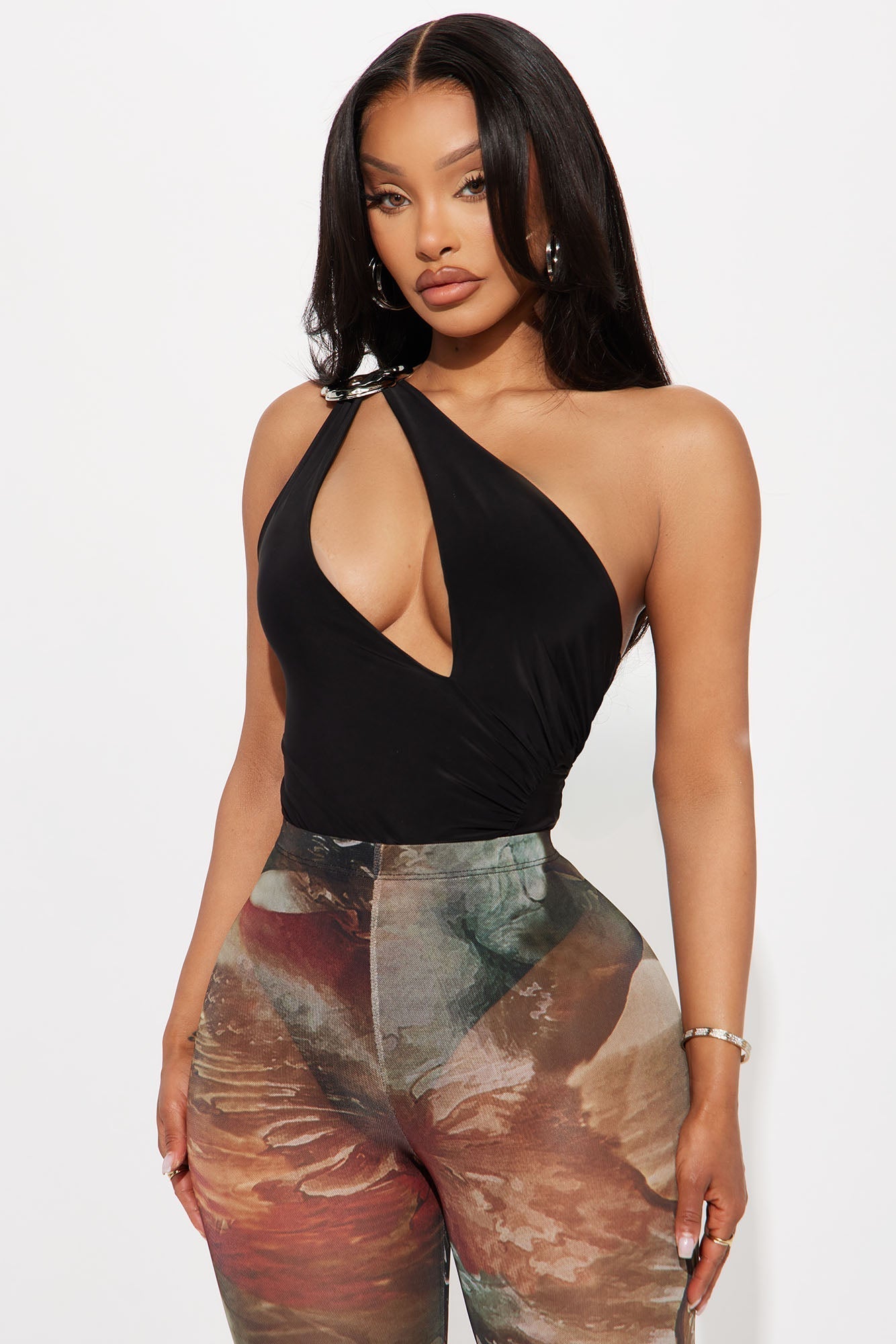 Ember One Shoulder Ruched Bodysuit - Black