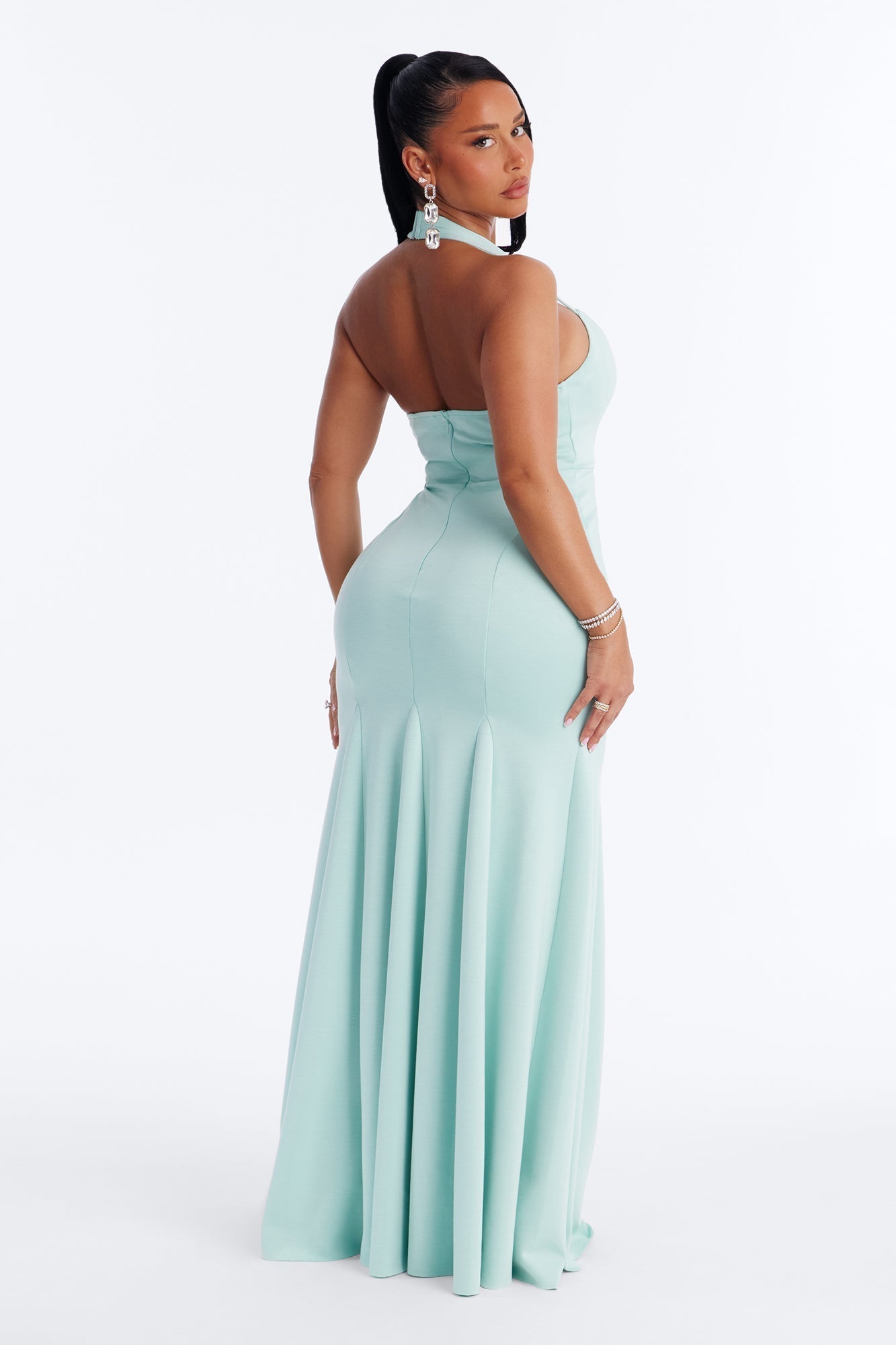 Yelena Halter Crepe Gown - Mint