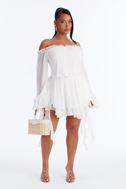 Paulina Ruffle Chiffon Mini Dress - White