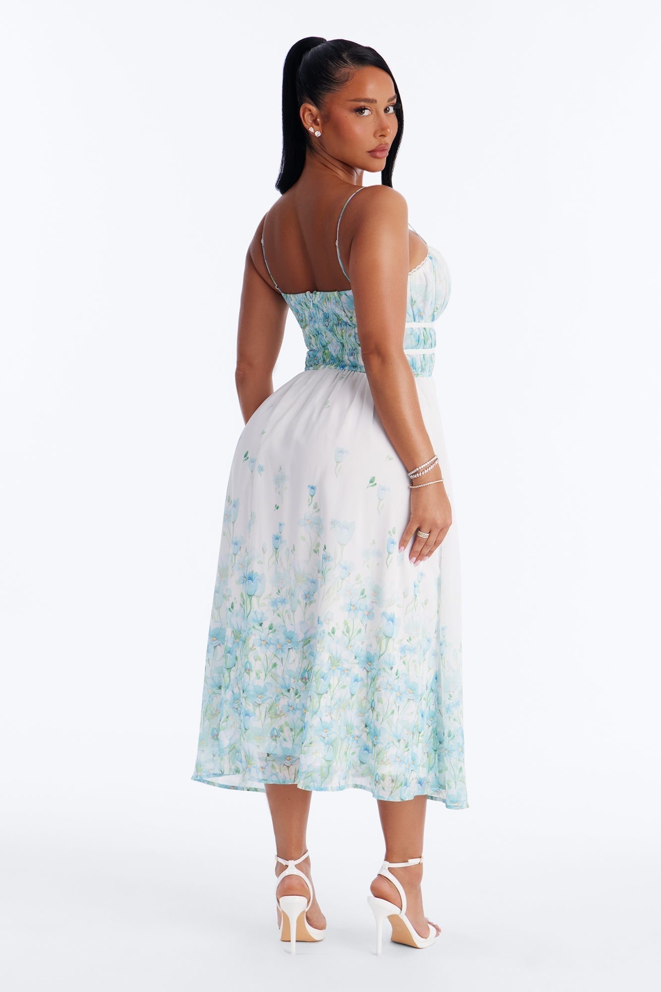 Xandra Floral Chiffon Midi Dress - Blue/combo